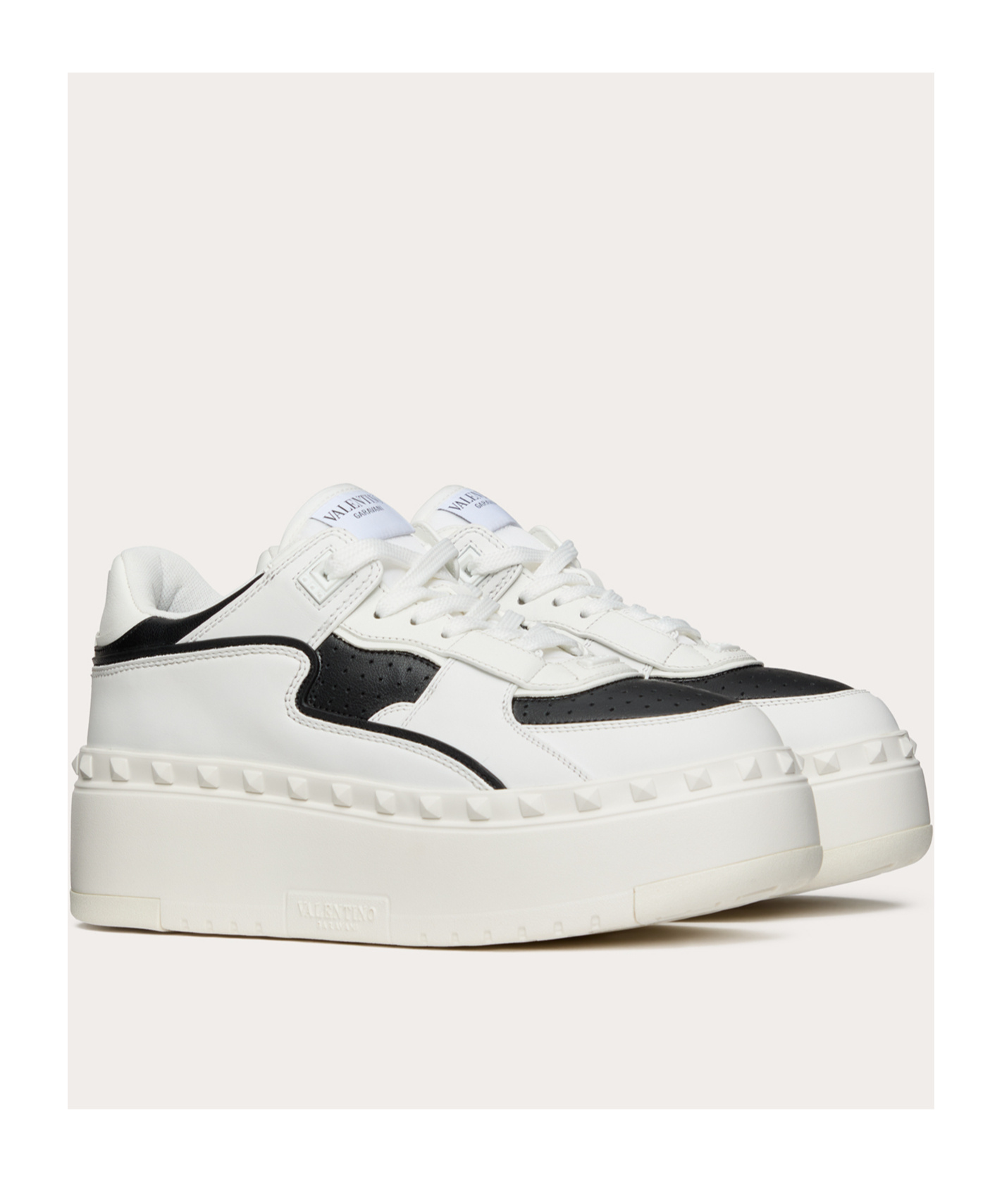 Valentino Bicolor Leather Platform Sneakers In White