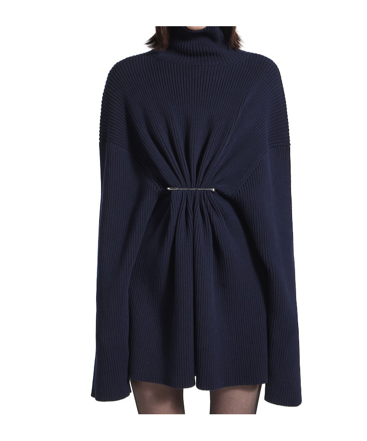 Balenciaga Navy Draped Knit Pinched Mini Dress In Blue