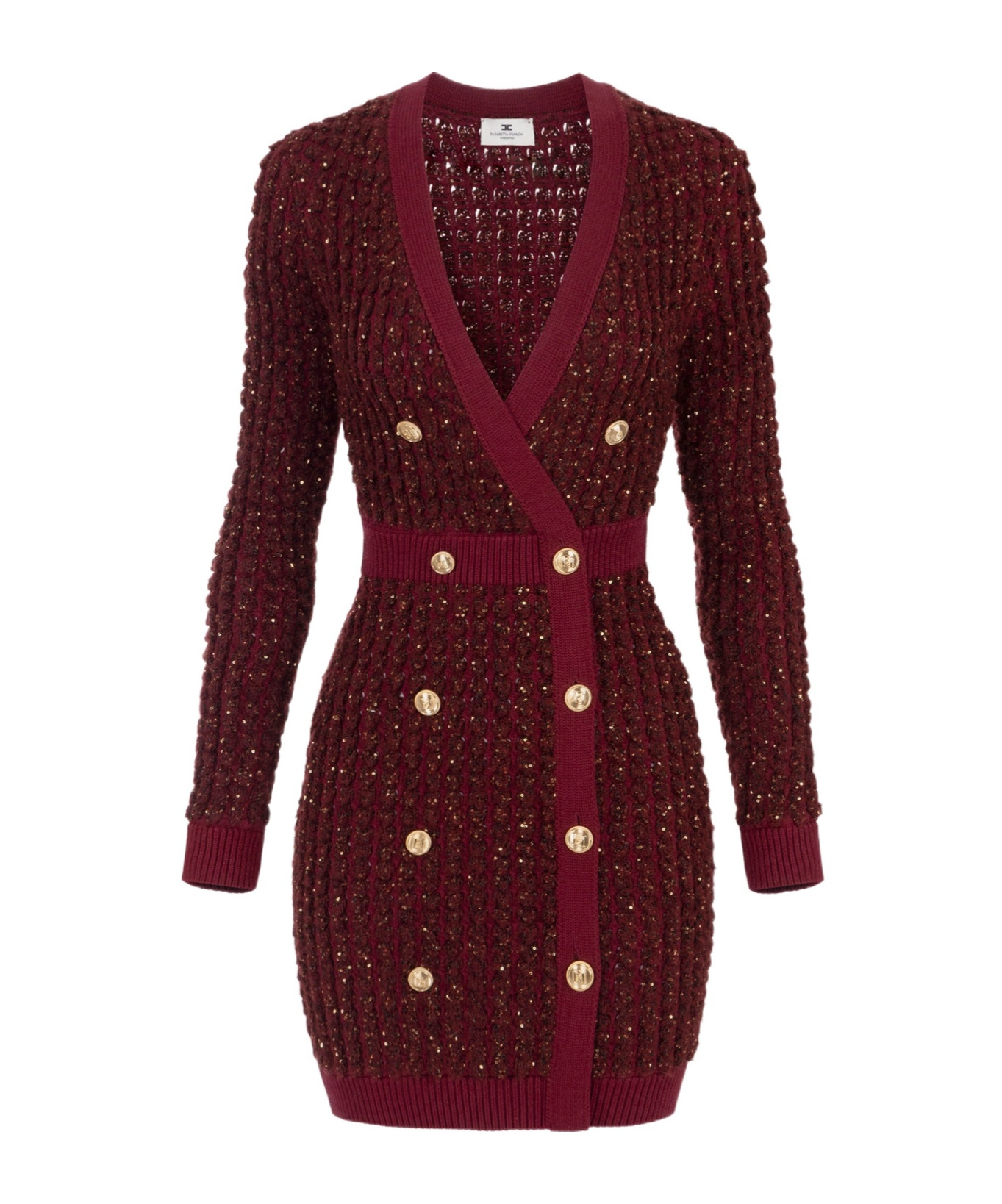 Elisabetta Franchi Boucle Knit Dress With Sequins In Red