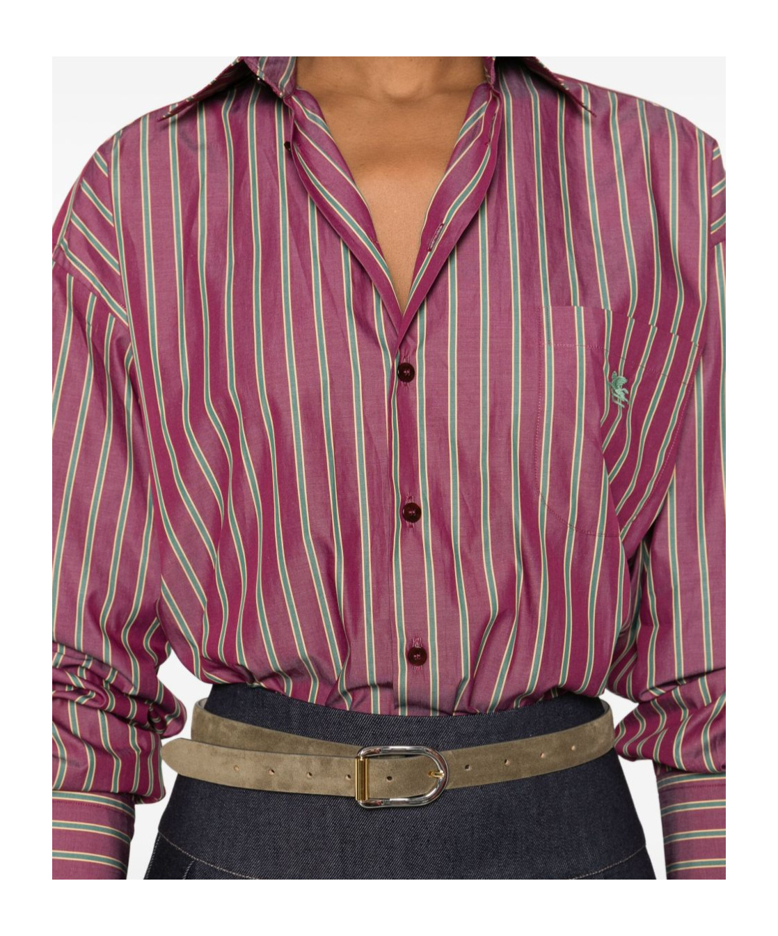 Etro Striped Cotton Shirt Long Sleeves In Pink