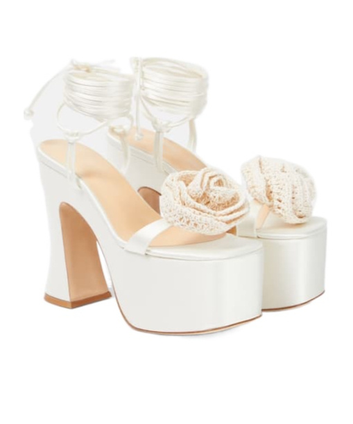 Magda Butrym Floral-appliqué Satin Platform Sandals In White