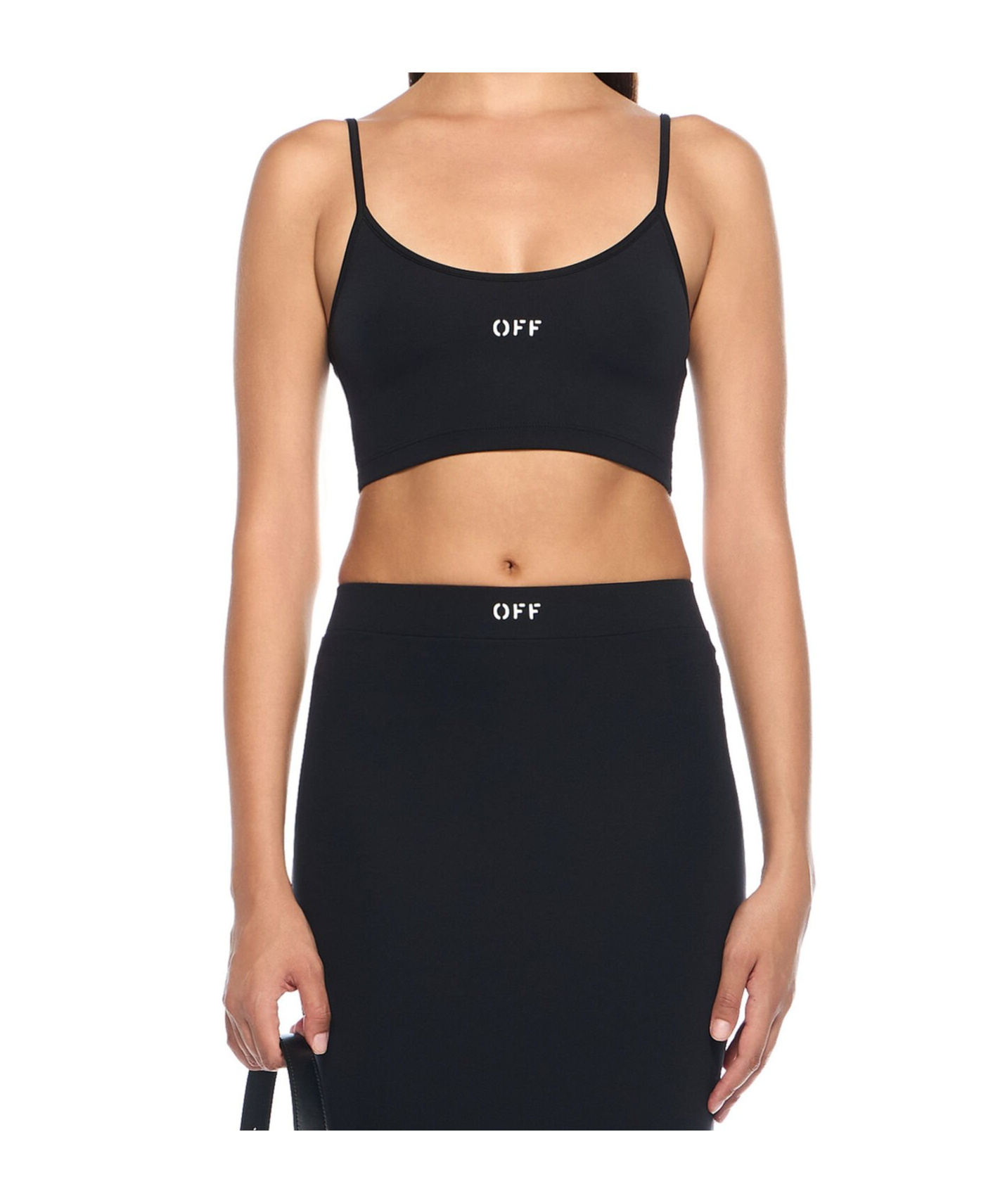 Off-white Stylish Cropped Spaghetti Strap Top In Black