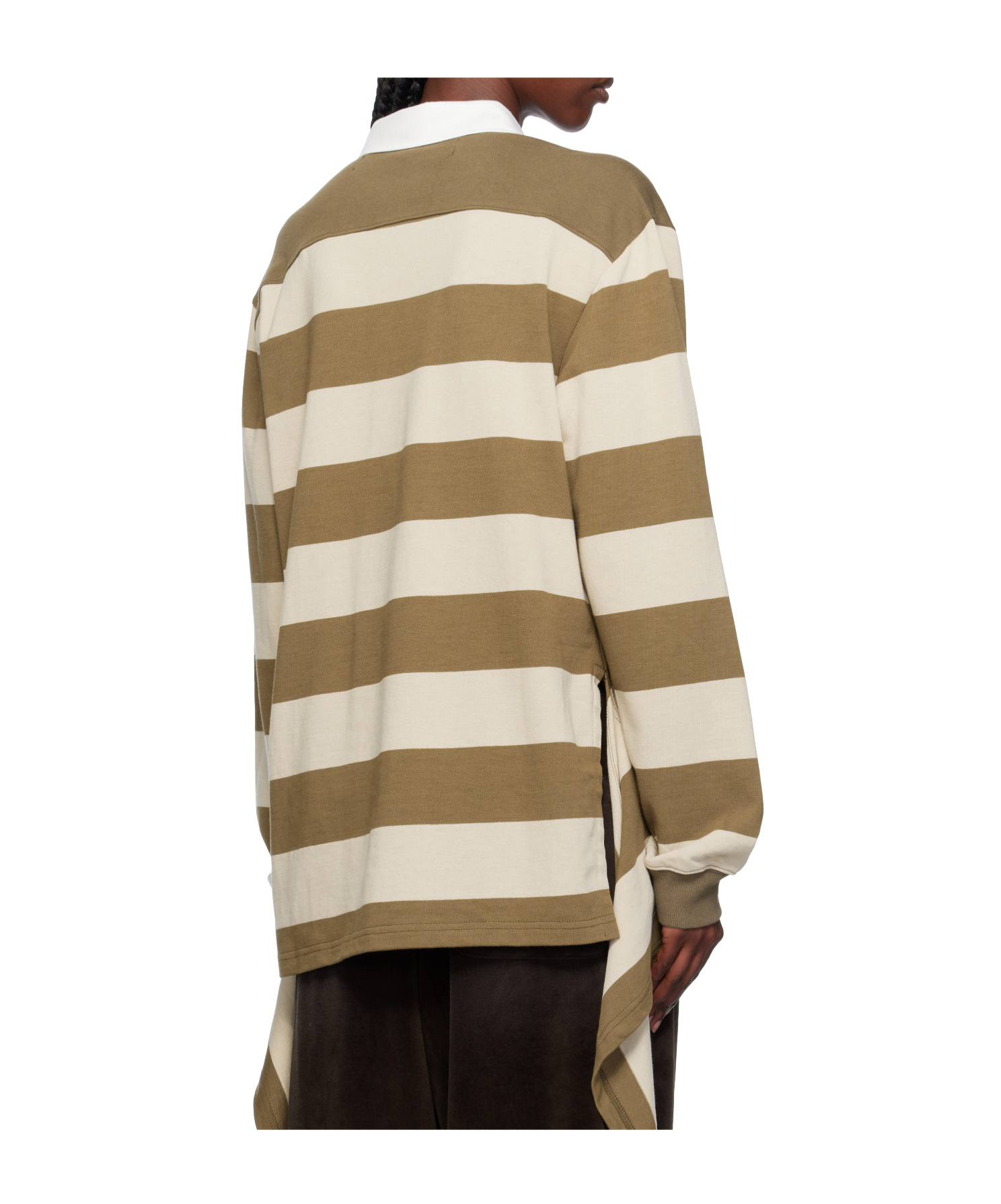 Open Yy Striped Rugby Polo Shirt In Brown