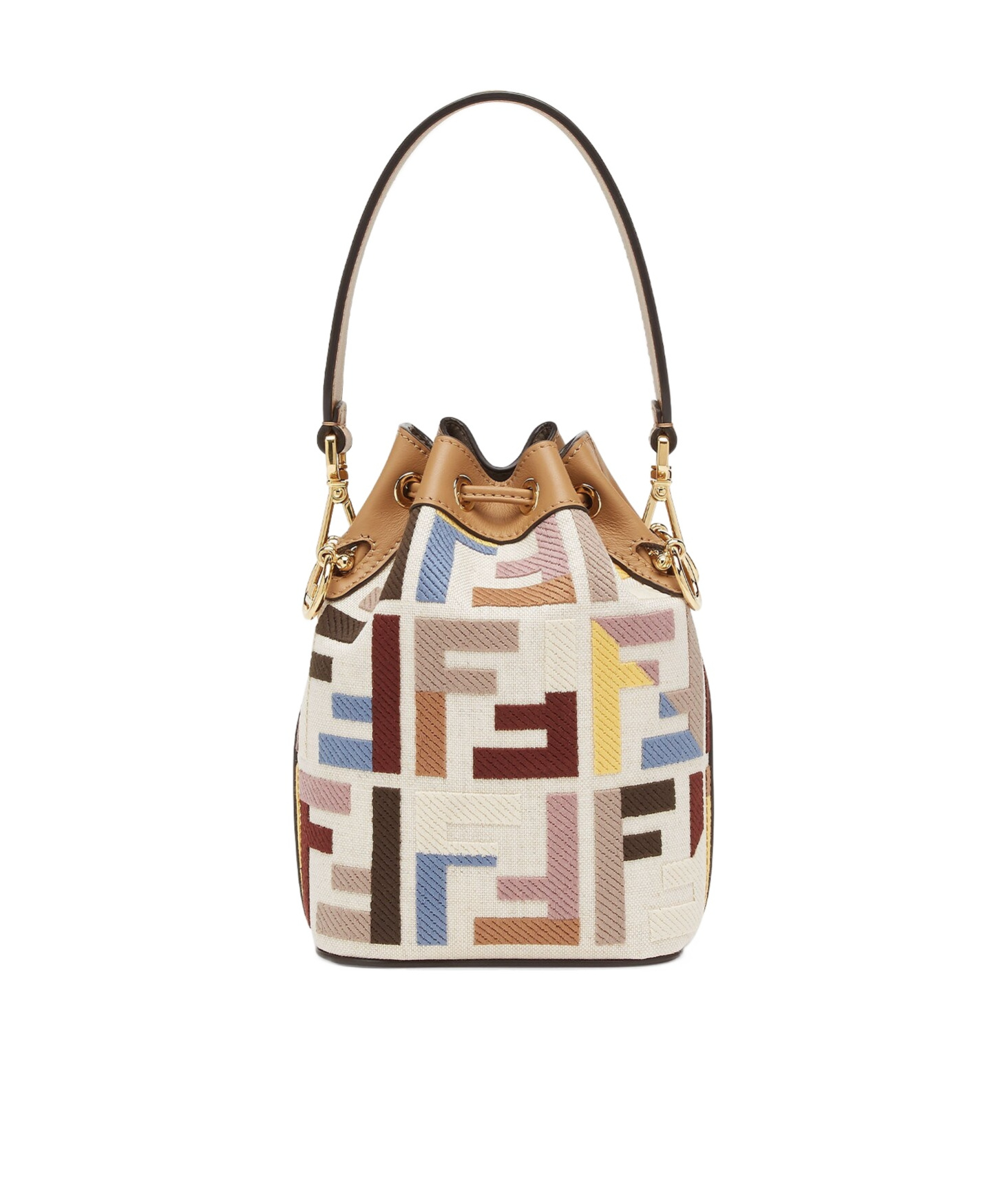 Shop Fendi Multicolor Canvas Mini-bag With Ff Embroidery In Nude
