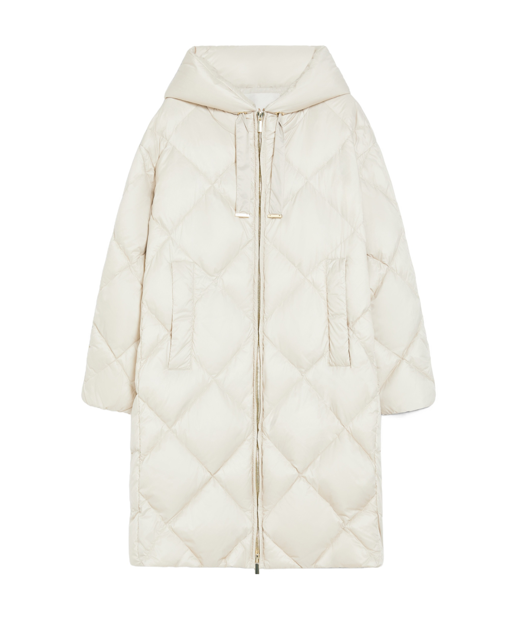 Max Mara Drawstring Hood Long Down Jacket In White