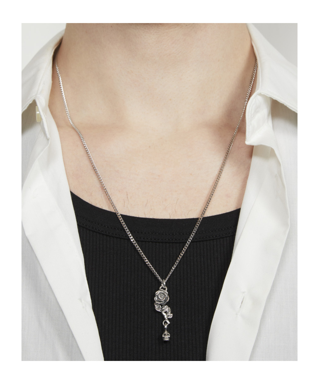 Emanuele Bicocchi Rose & Skull Pendant Necklace