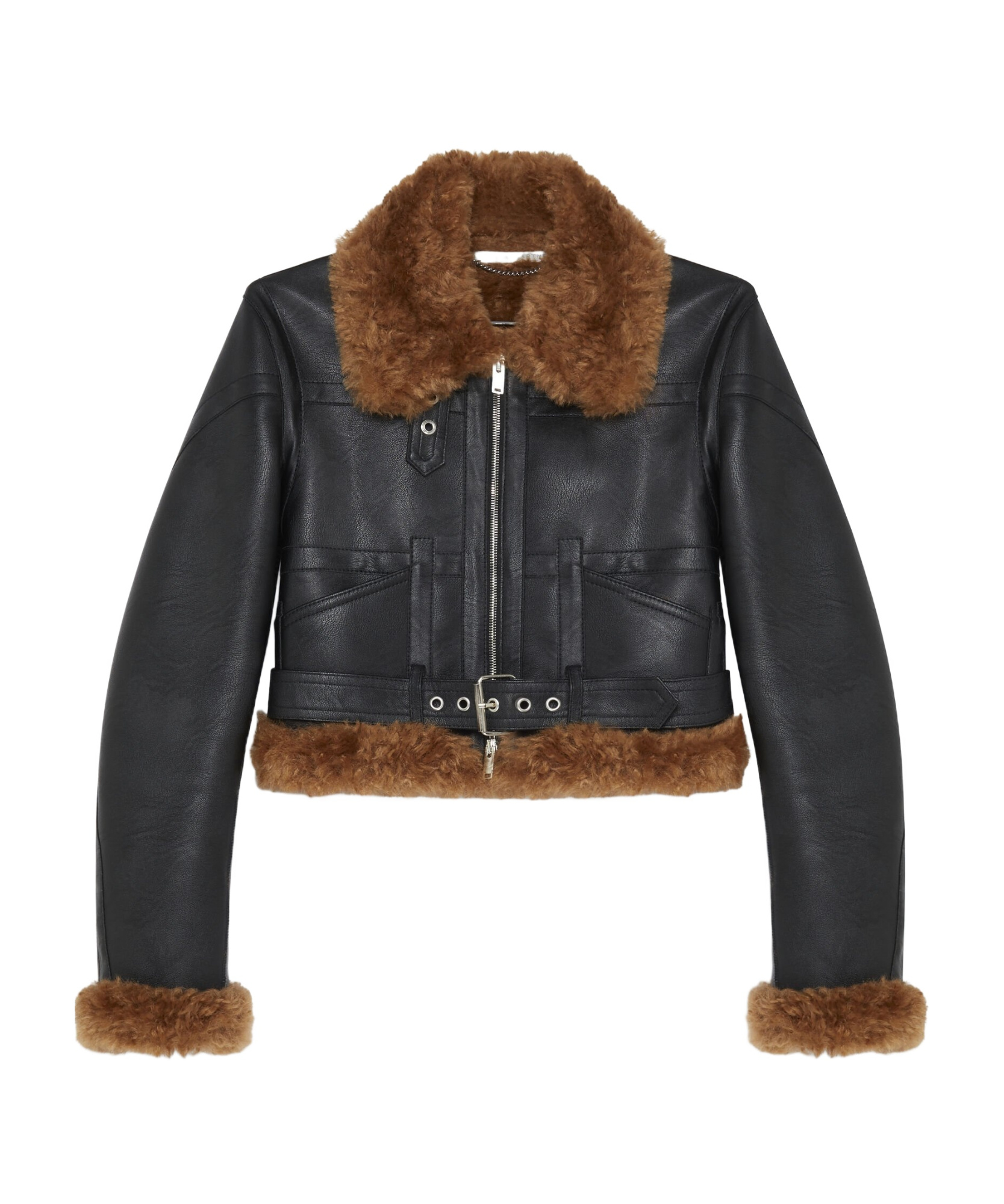 Shop Stella Mccartney Faux Fur-trim Zip-up Aviator Jacket In Black