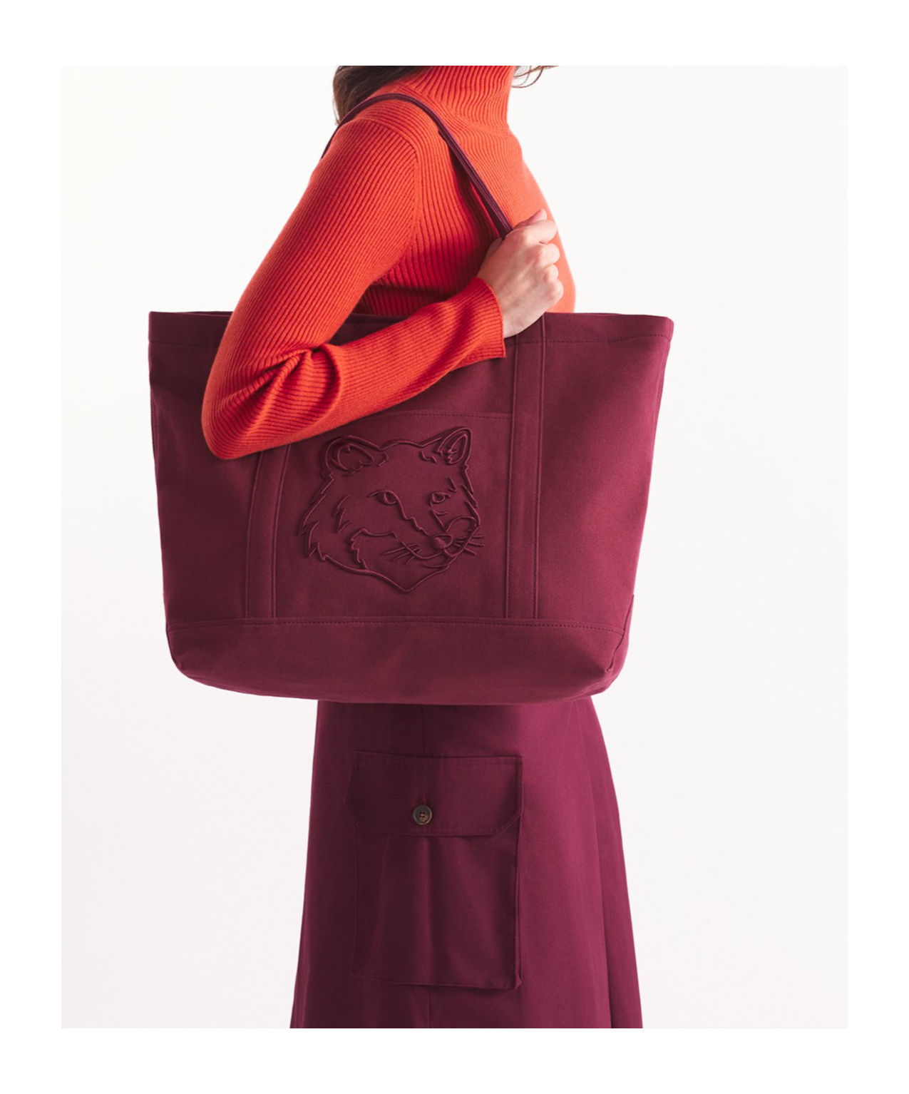 MAISON KITSUNÉ MAISON KITSUNÉ FOX HEAD EMBROIDERED LARGE TOTE BAG