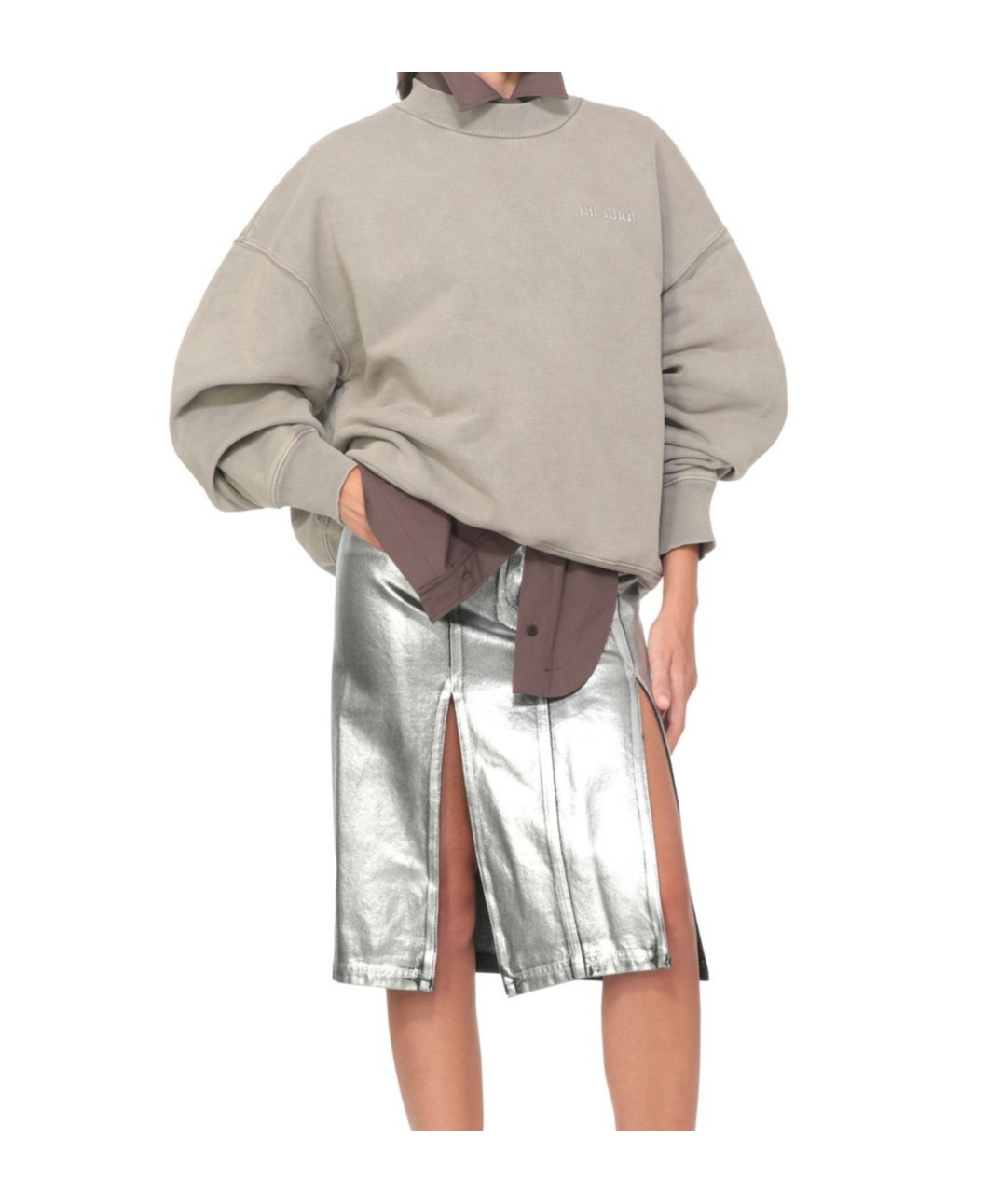 Attico Crewneck Knitwear Ribbed Trims In Gray