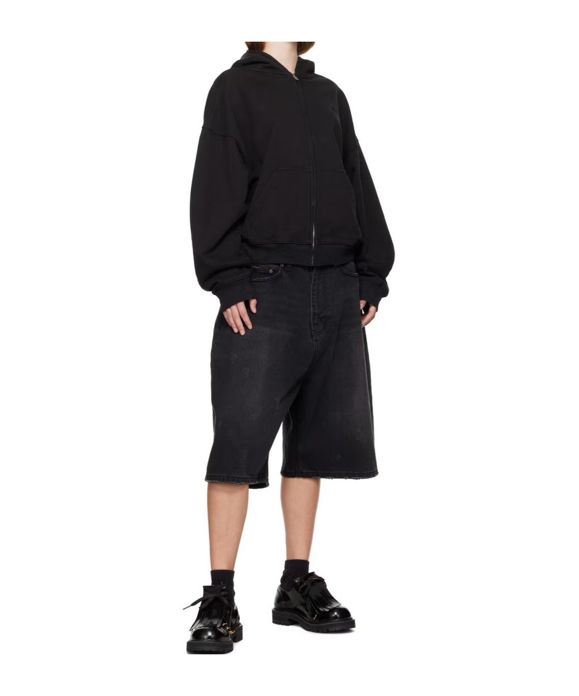 We11 Done Zippered Hooded Sweatshirt In Black