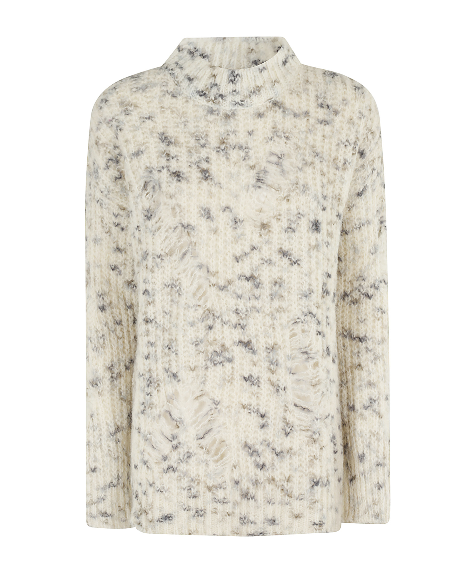 Msgm Beige Oversized Sweater With Grey Yarn Inserts In White