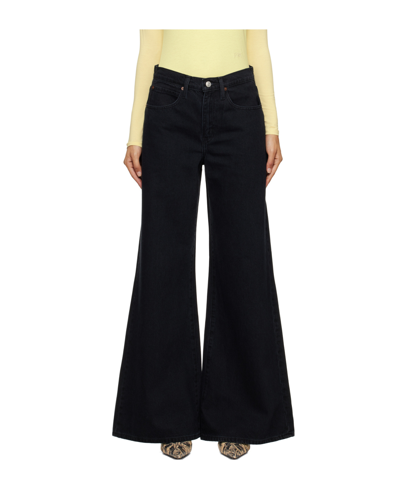 Shop Frame Easy Wide Flare Jeans In Black
