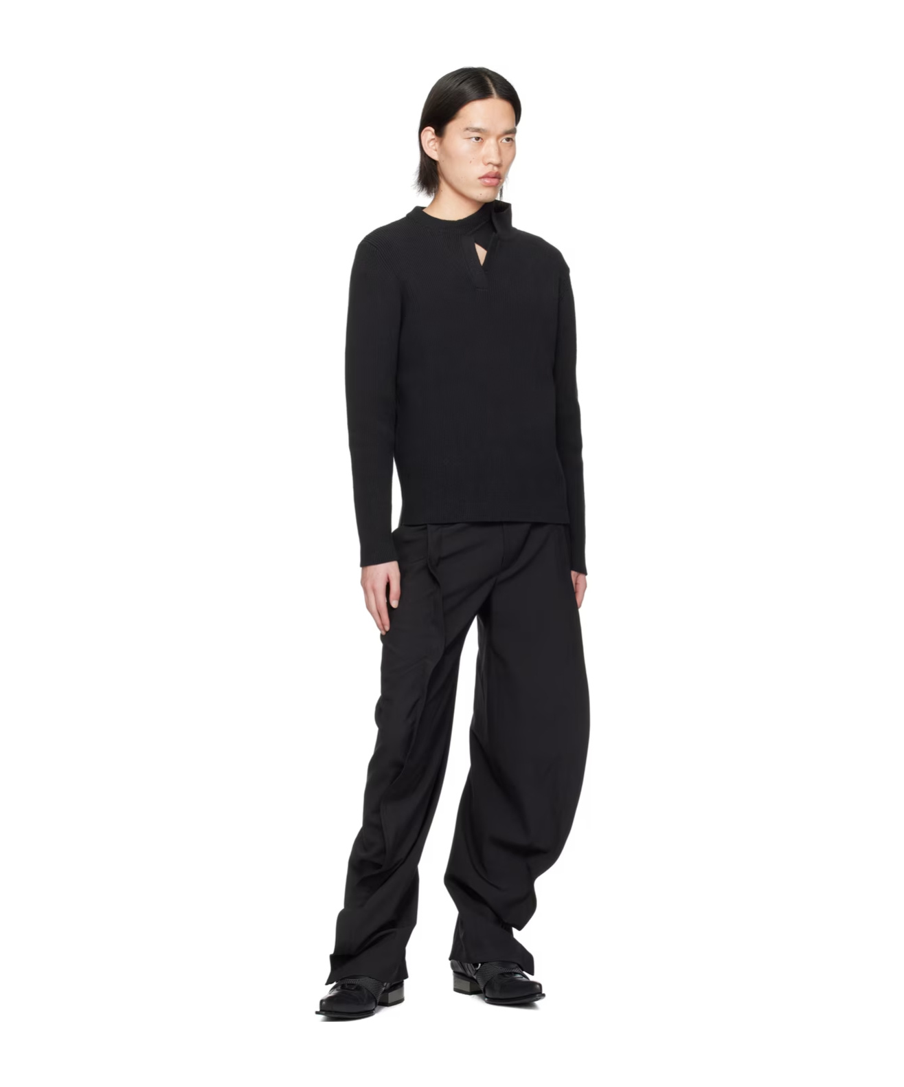 Y/project Hollowed-out Rib Sweater In Black