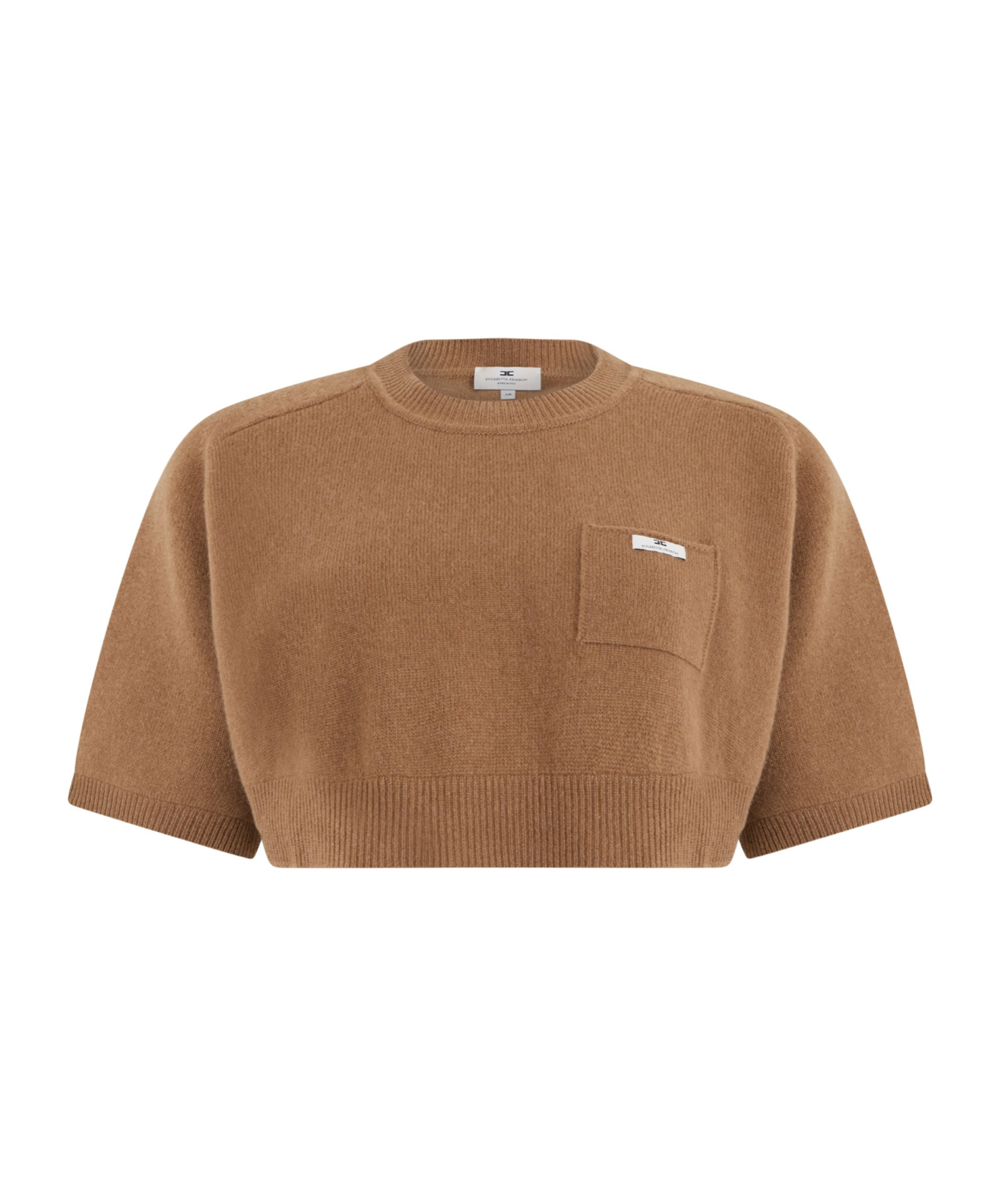 Elisabetta Franchi Cropped Knit Sweater In Light Brown