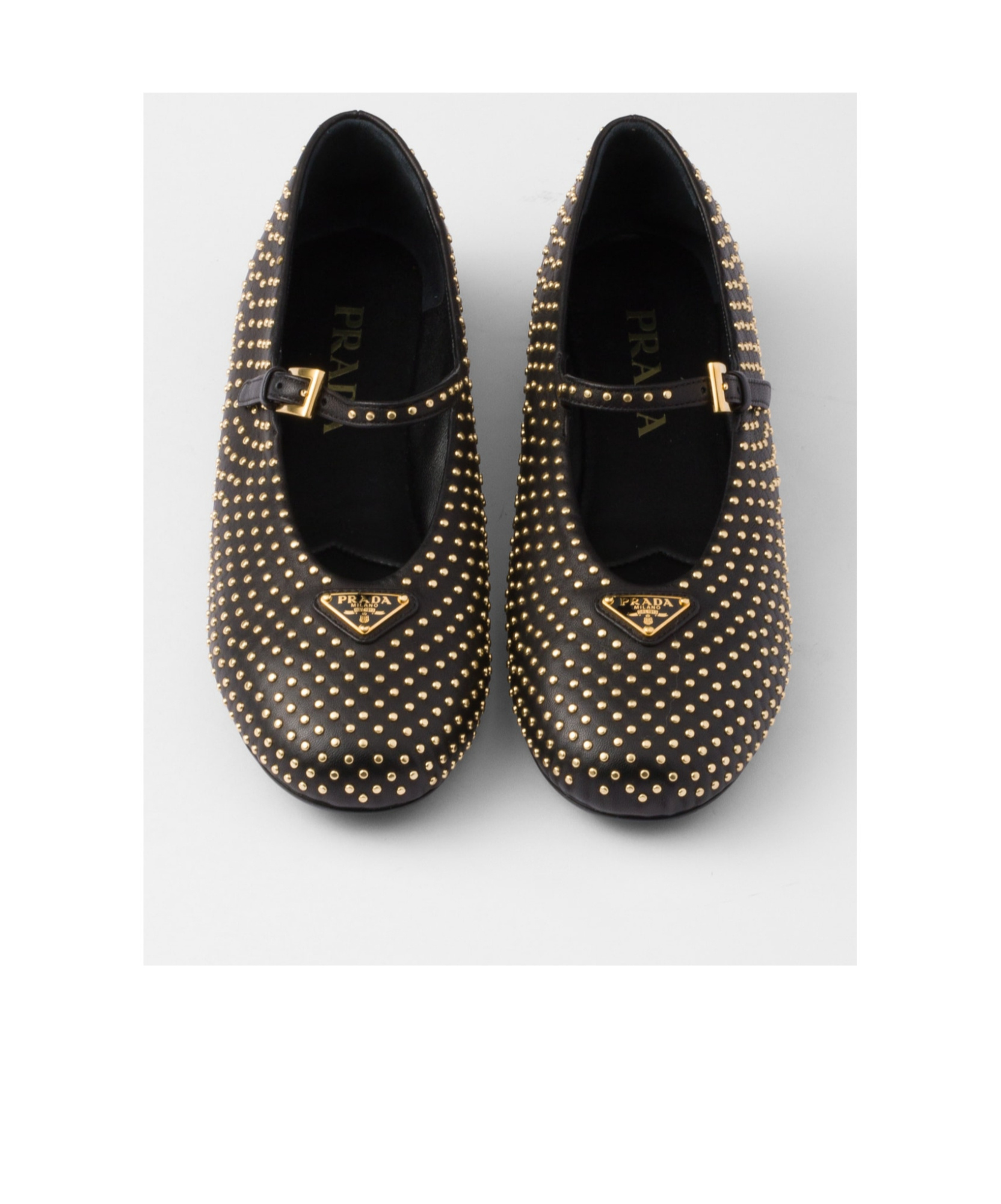 Prada Crystal Saffiano Dual Mary Jane Ballerina Flats In Black