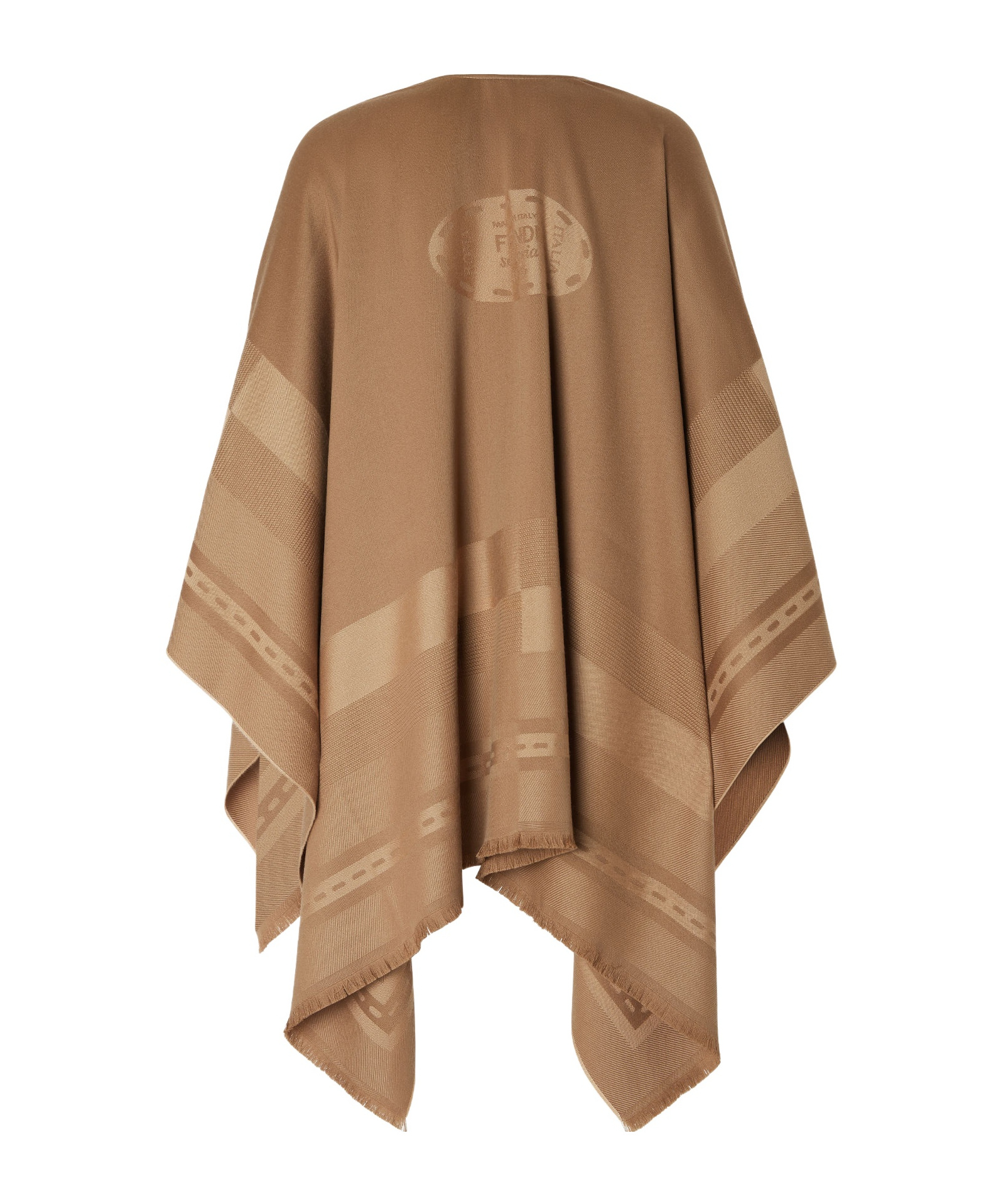 Fendi Women Wool And Cashmere Poncho With Jacquard Manufacturing In Brown