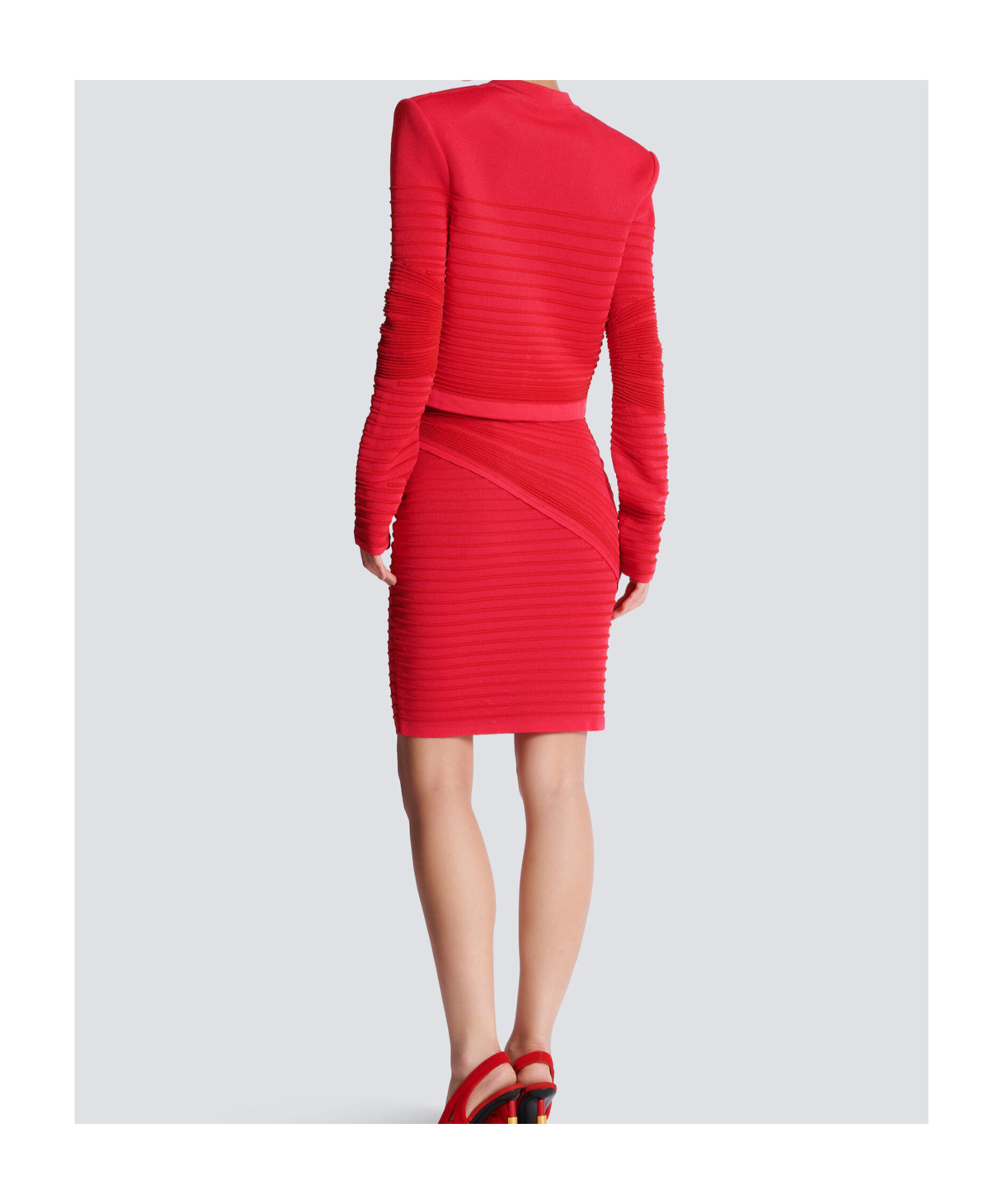 Balmain Lon Sleeves Side To Side Flechage Knit Cardigan In Red