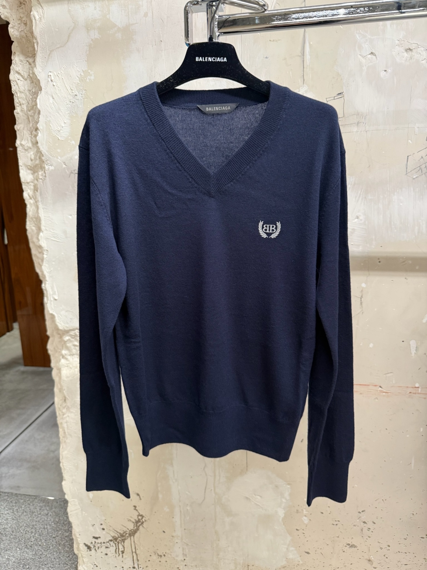 Balenciaga V-neck Sweater In Blue