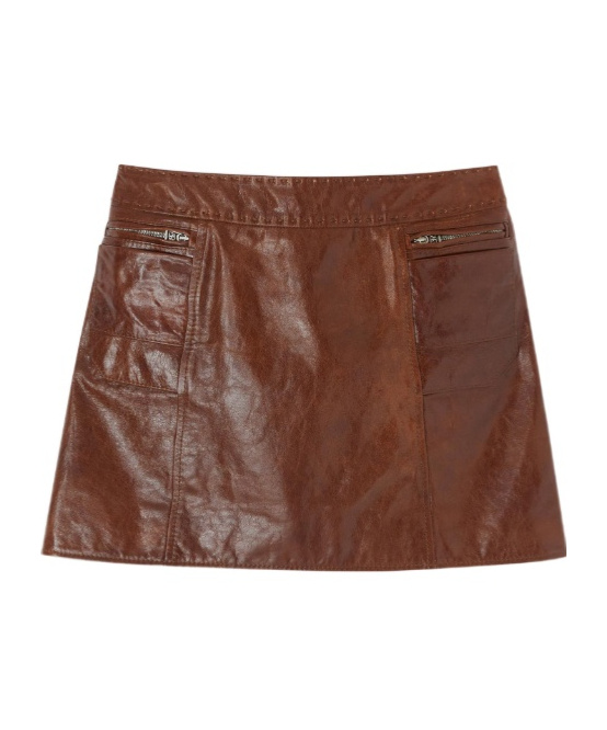 Ermanno Scervino Leather Miniskirt With Zip Pockets In Brown