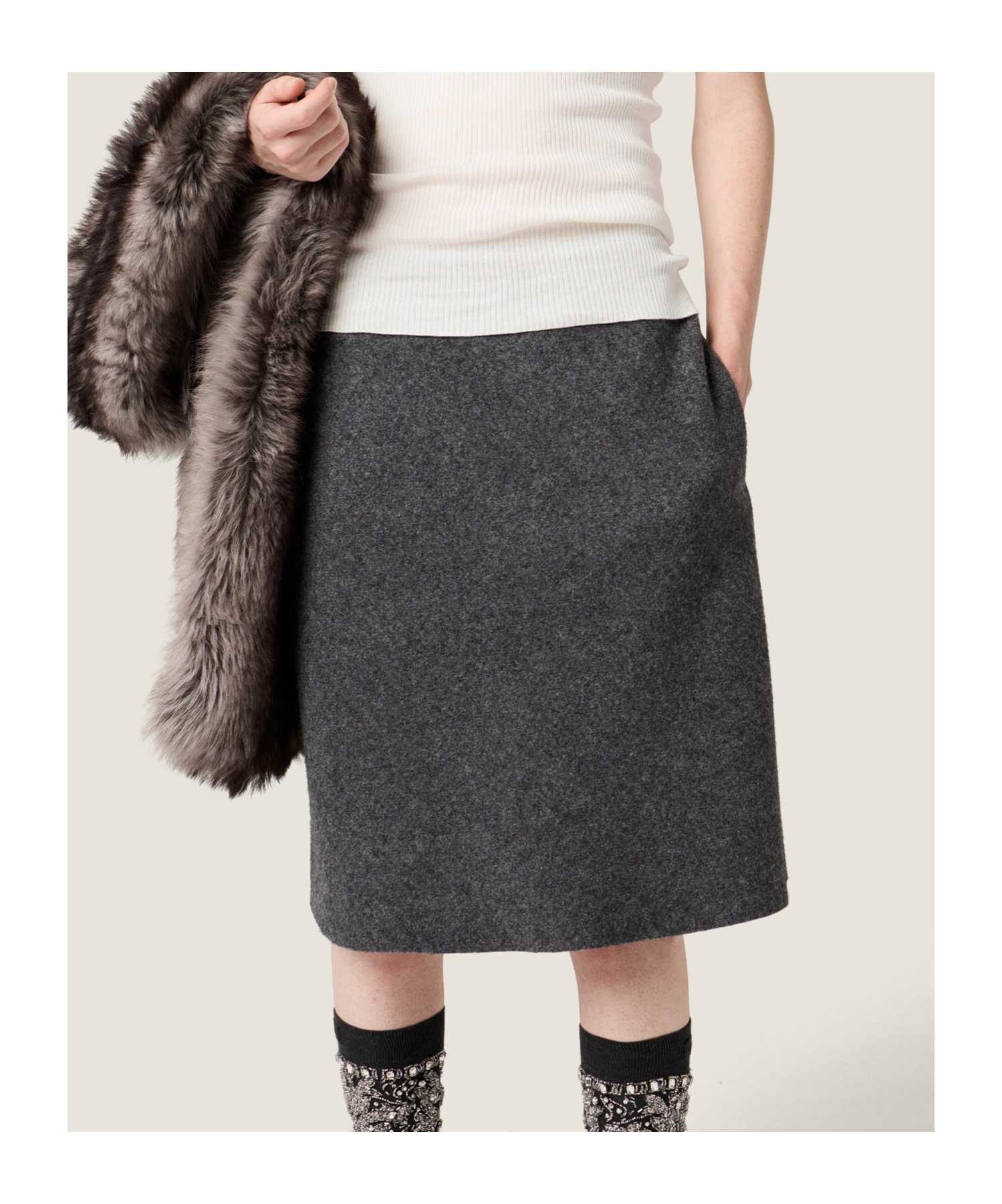 Miu Miu Shetland Wool Skirt In Gray