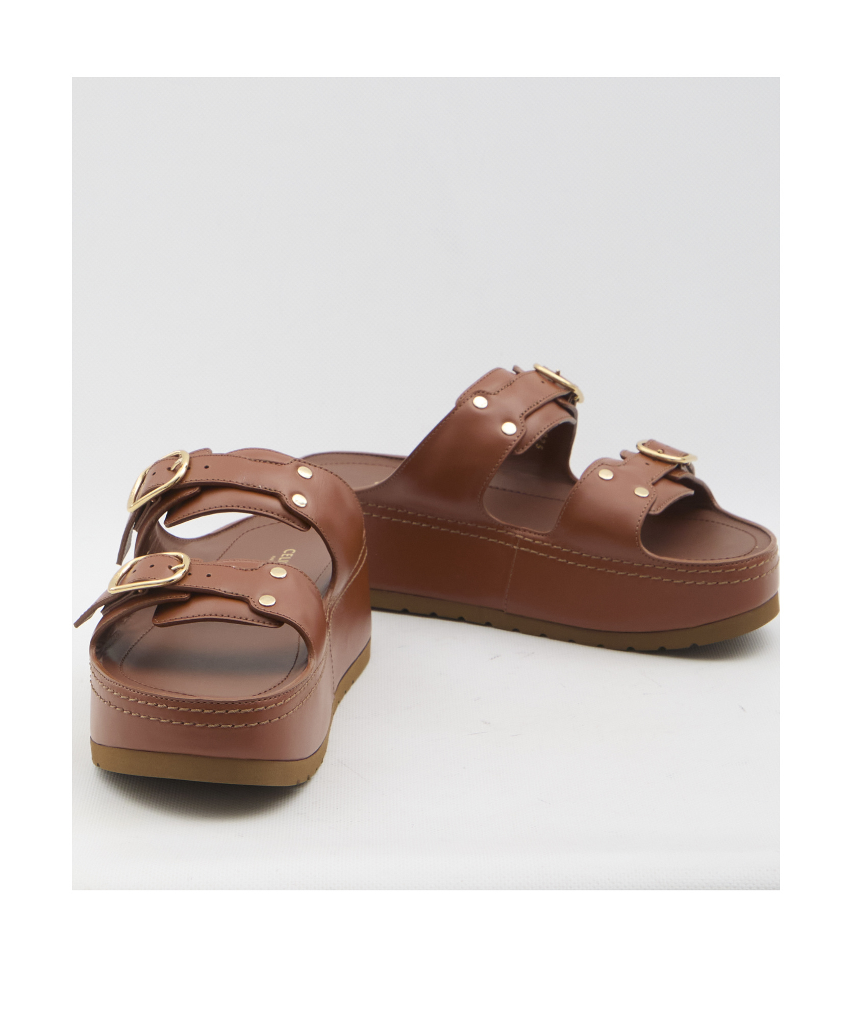 Celine Platform Slippers In Brown