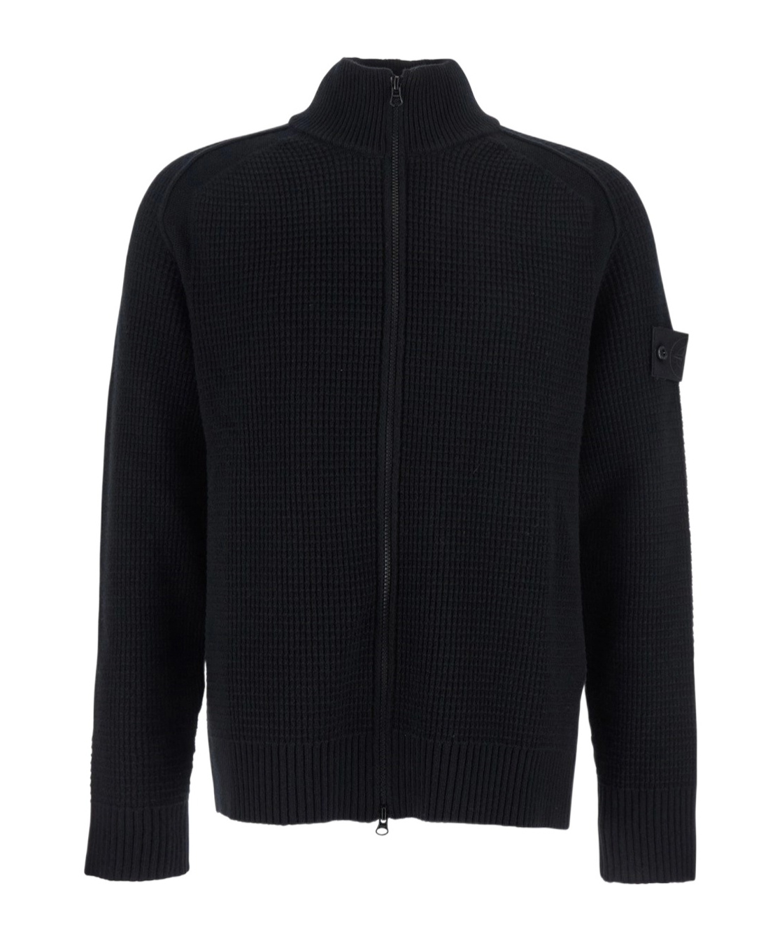 Stone Island Blue Cardigan With High Neck And Logo Patch On The Sleeve In Cotton Man In Black
