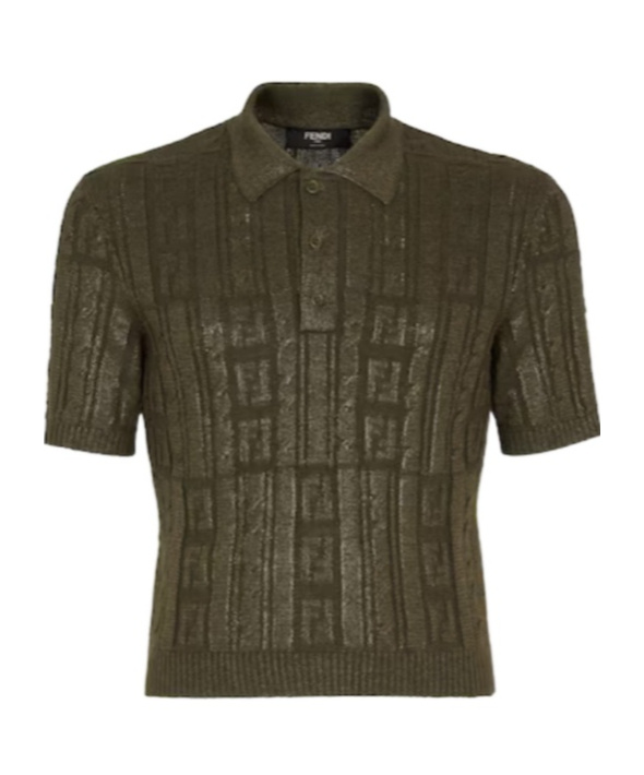 Fendi Ff Wool Blend Lurex Polo In Green