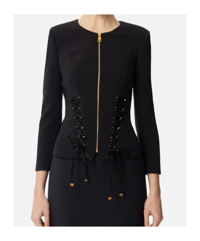 Elisabetta Franchi Diagonal Lace Jacket In Black