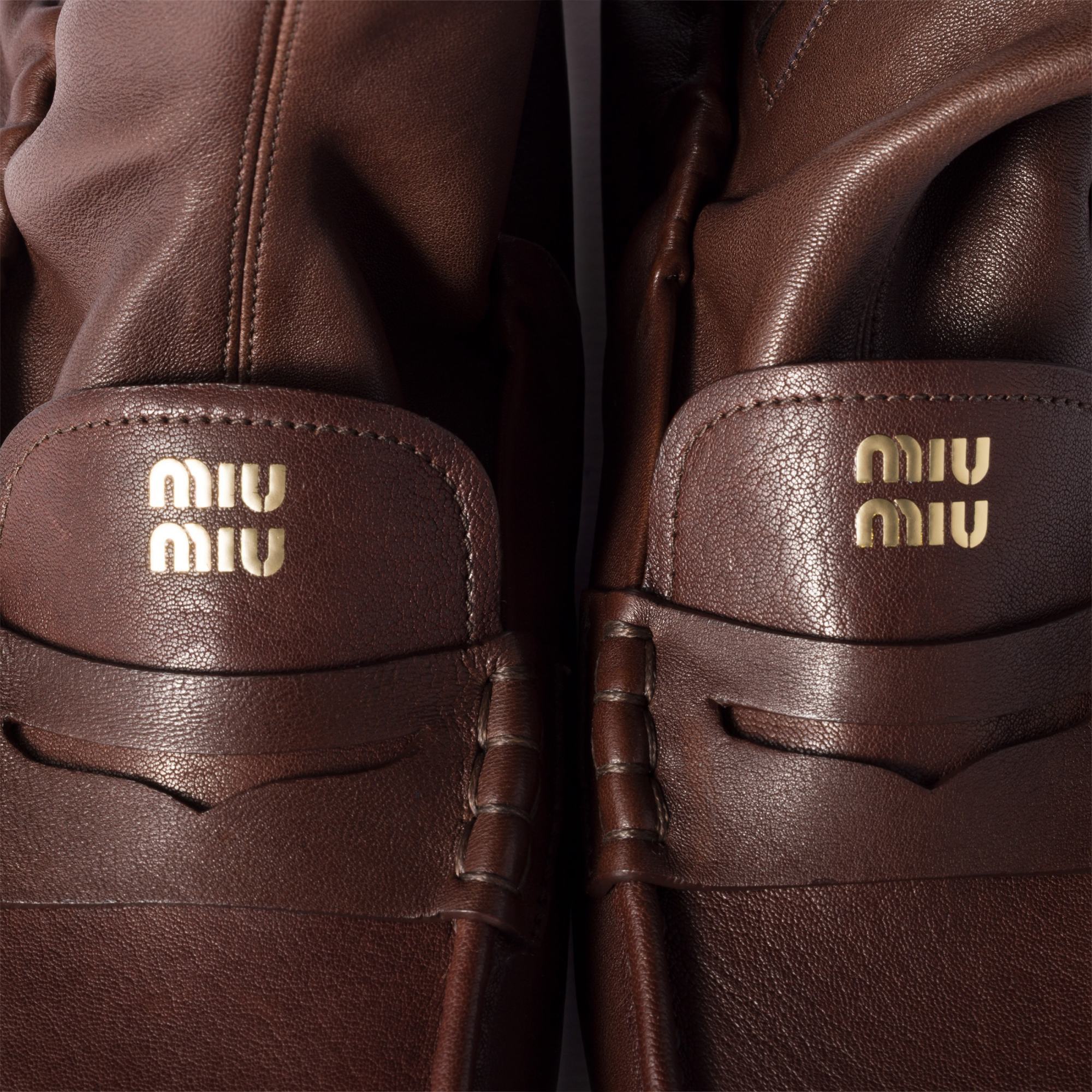 Miu Miu Ruches Nappa Leather Boots In Brown