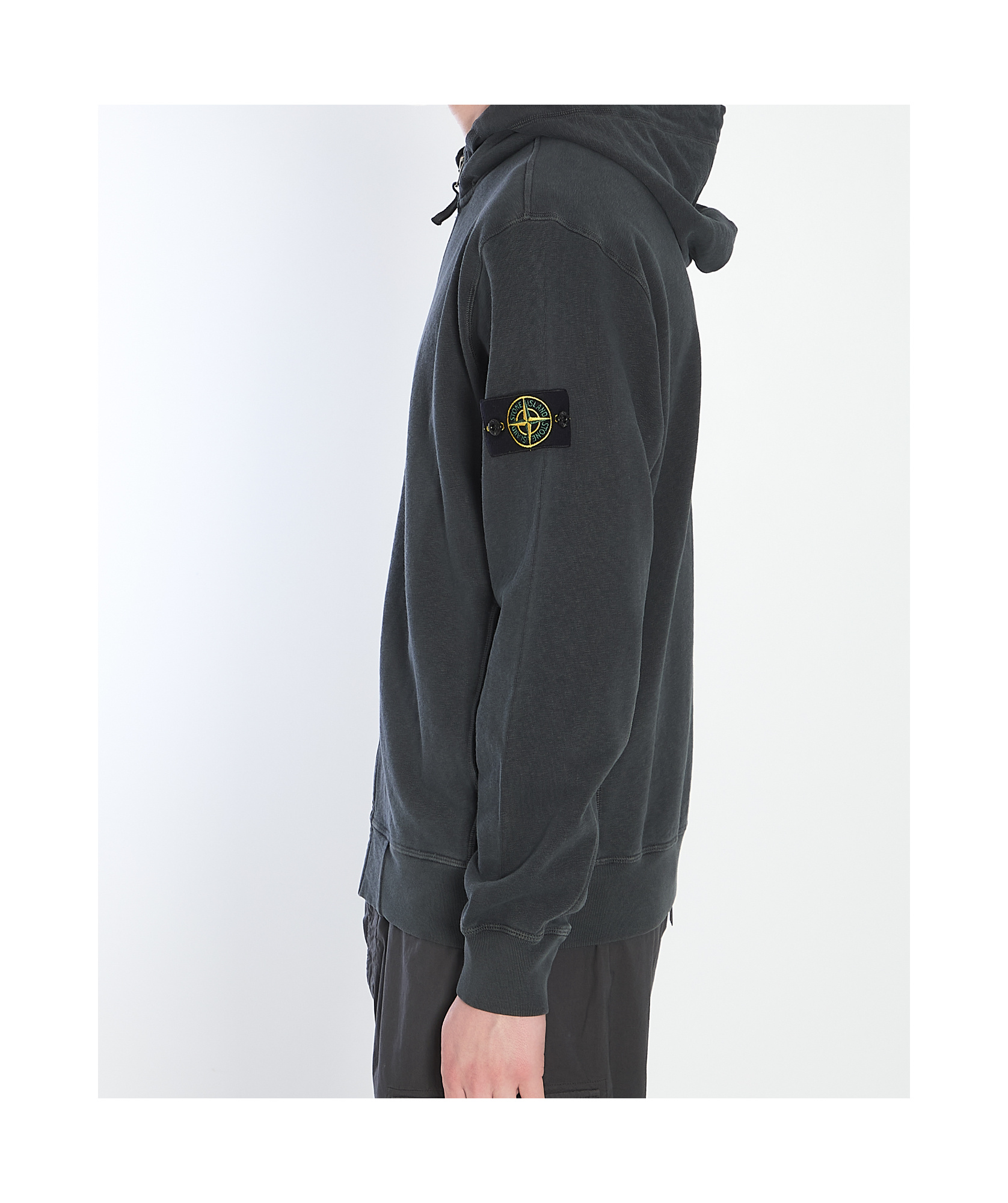 Stone Island Front Zip Closure Grey Zipper Hoodie In Black