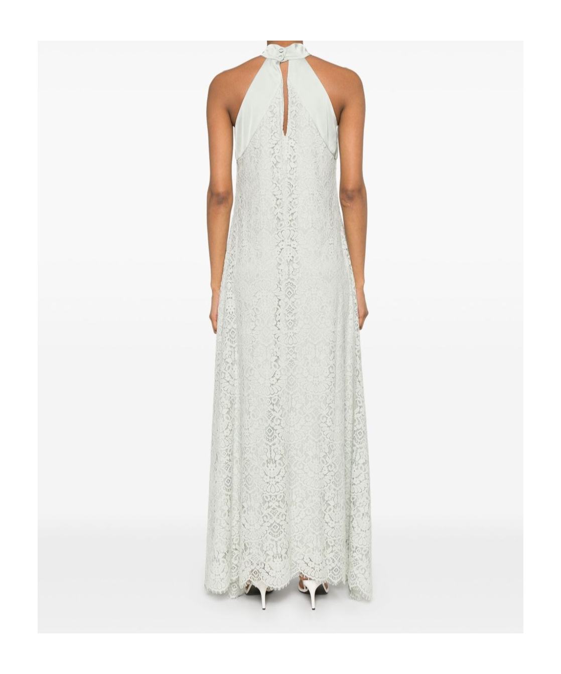 D Exterior Dexterior High Neck Lace Overlay Maxi Dress In Neutral