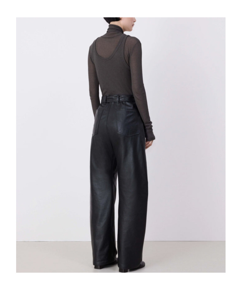 Lemaire Belted And Twisted Leather Trousers In Black