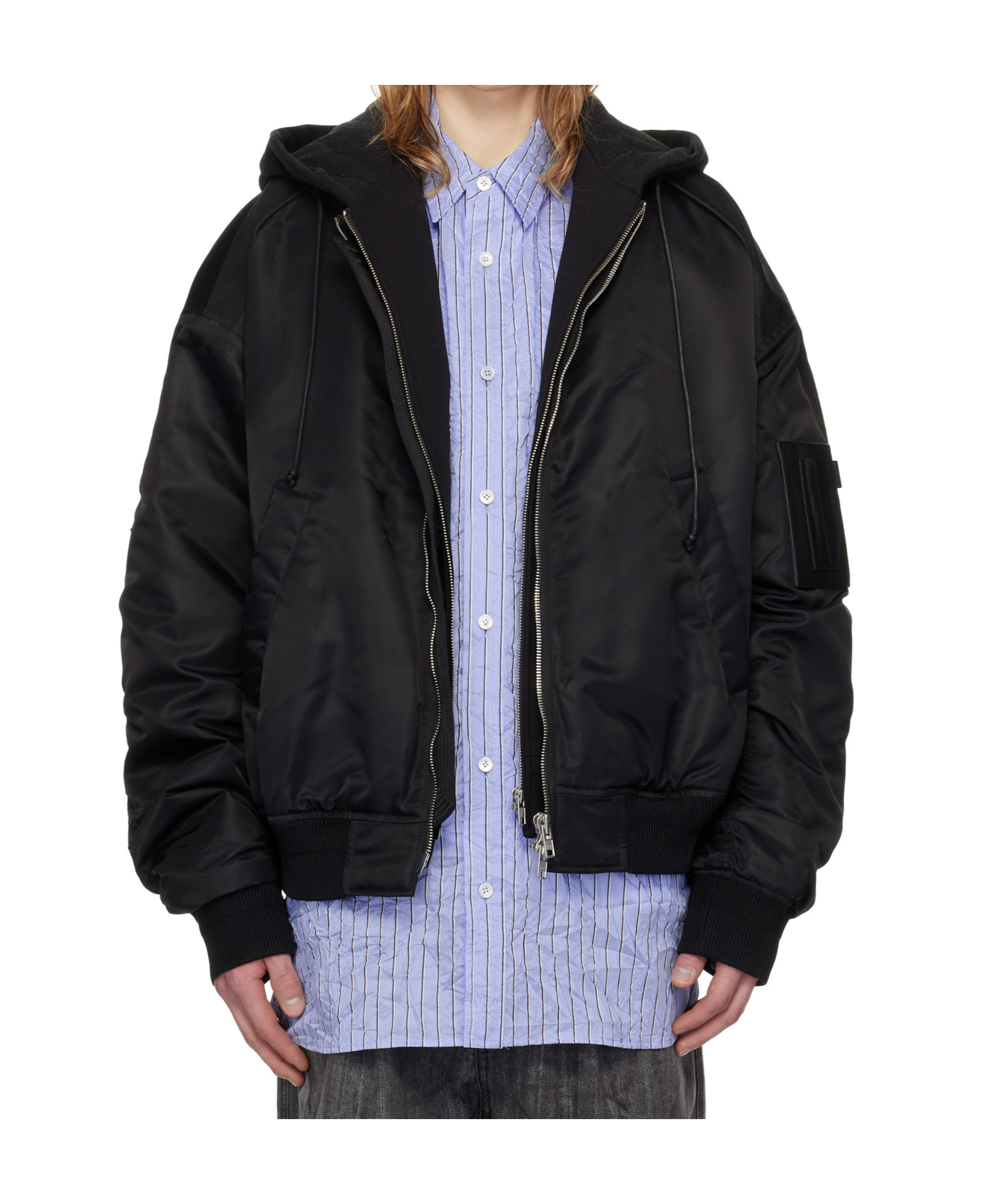Juunj Hood Detachable Ma-1 Bomber Jacket In Black