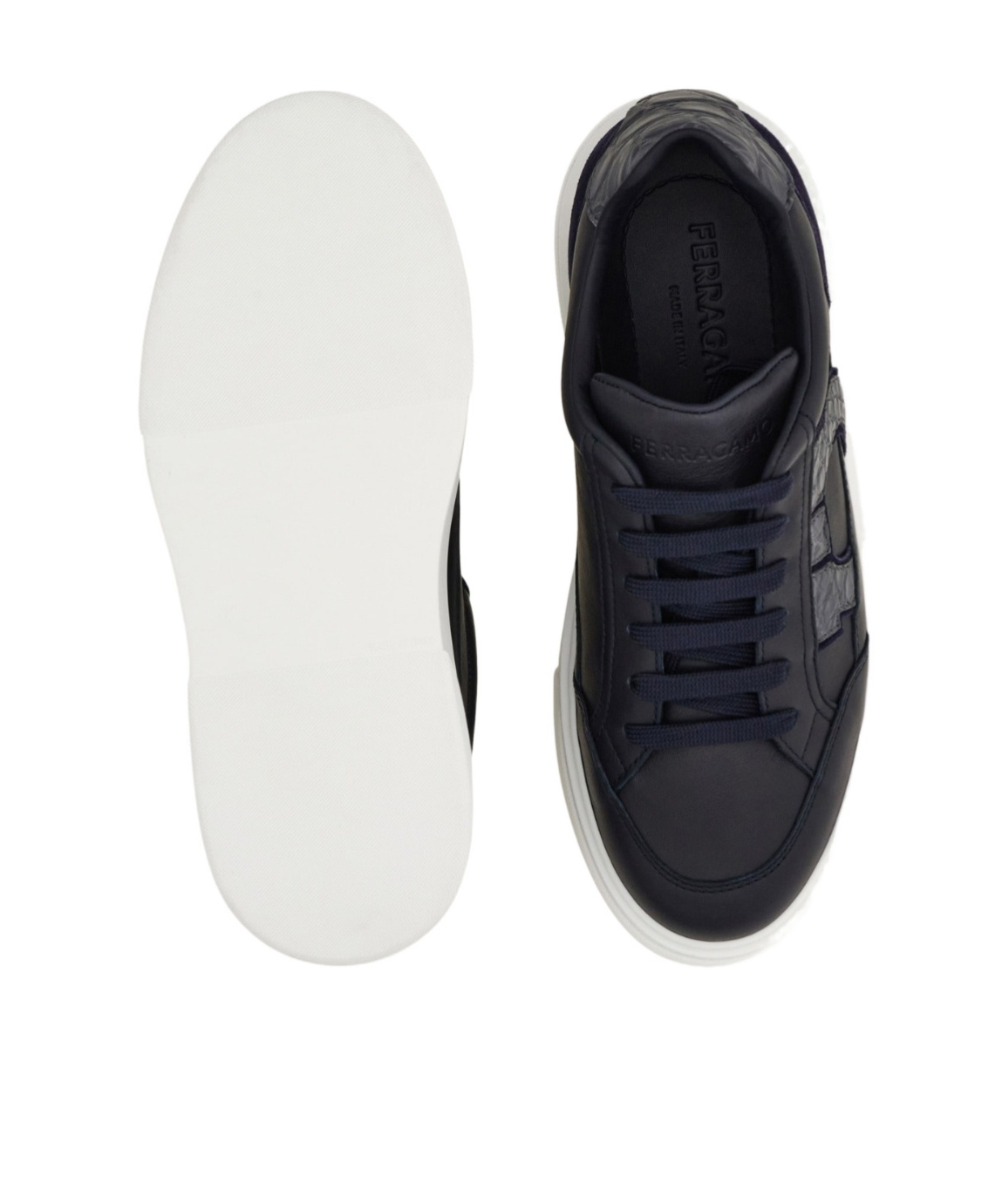 Ferragamo Low Top Sneaker With Gancini Ornament In Black