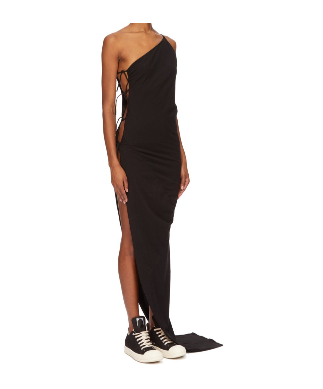 Rick Owens Drkshdw One Shoulder Maxi Dress With Side Slit In Black