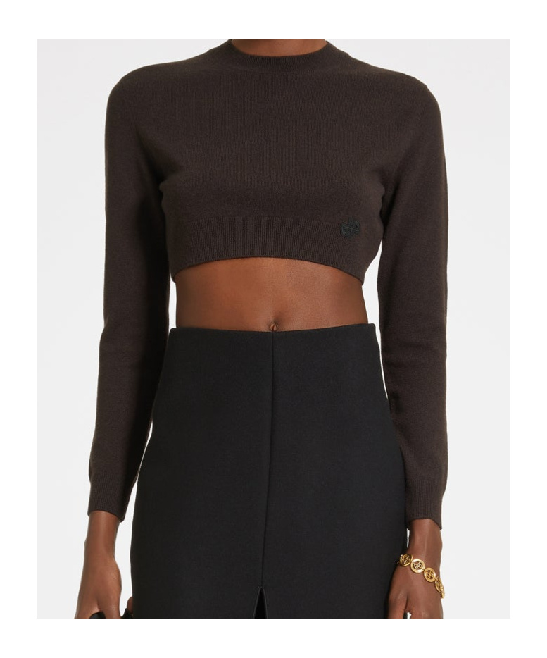 Patou Cropped Jumper In Sustainable Wool And Cashmere In Black