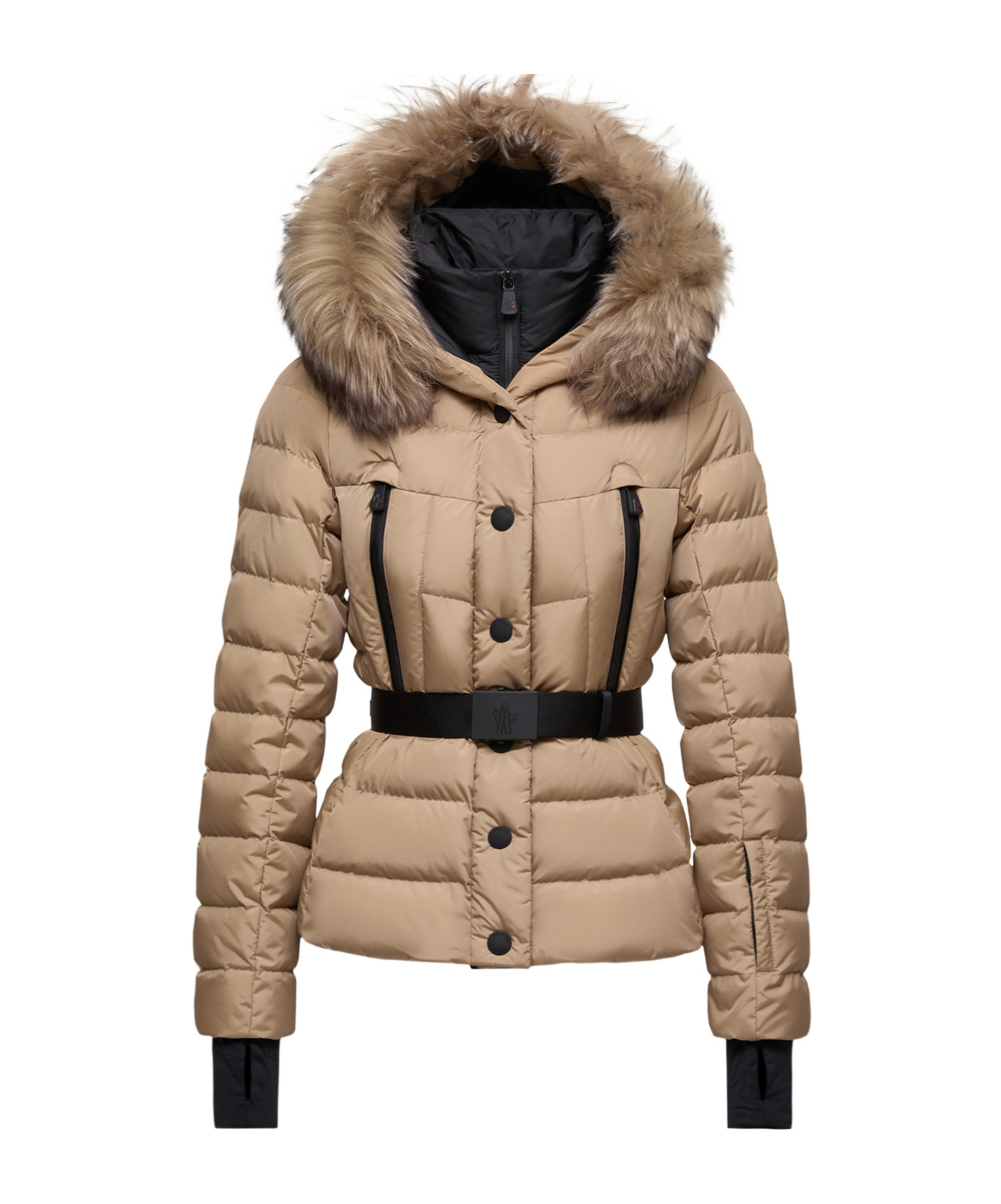 Moncler Beverley Hooded Shearling-trimmed Ski Down Jacket In Animal Print