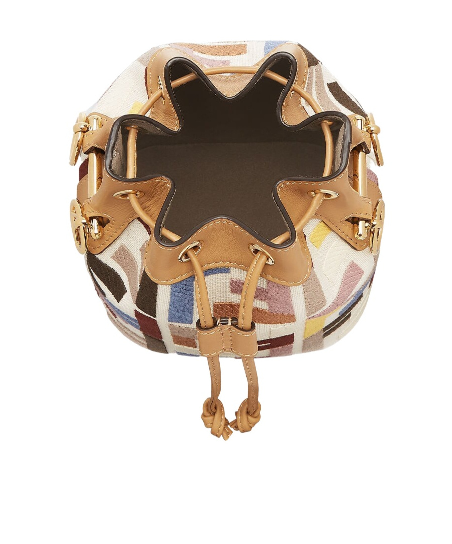 Shop Fendi Multicolor Canvas Mini-bag With Ff Embroidery In Nude