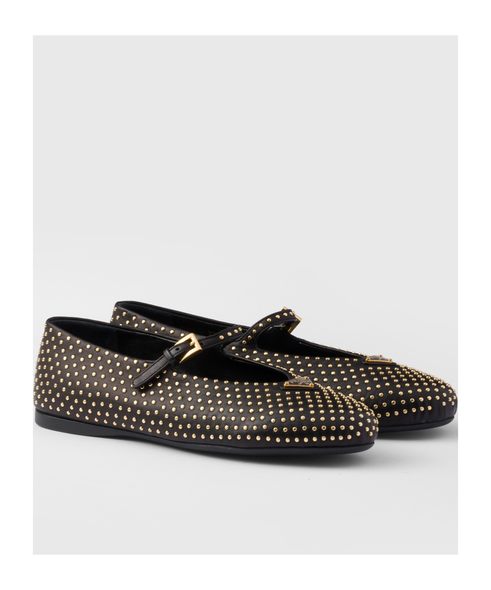 Prada Crystal Saffiano Dual Mary Jane Ballerina Flats In Black