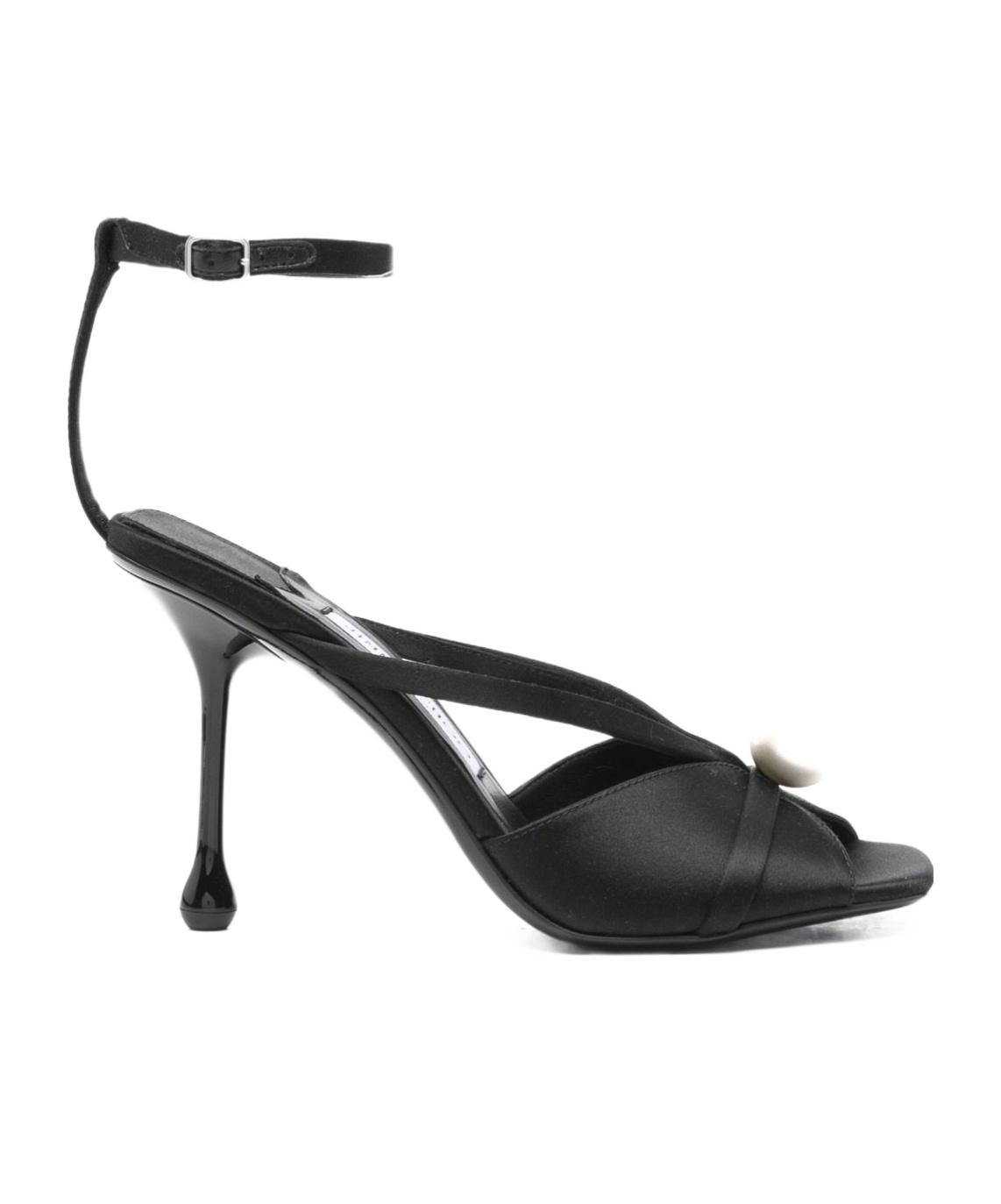 Jimmy Choo Satin Sandals With Pearl Embellishment And Strappy Design In Black