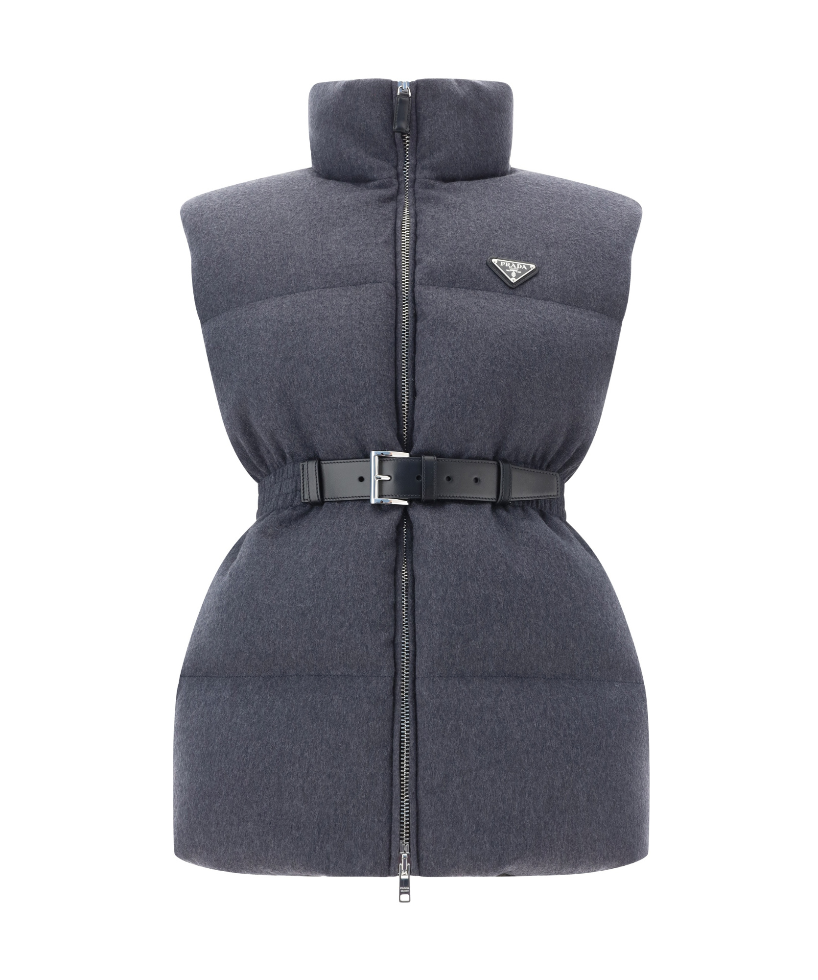 Prada Triangle-enamel Padded Gilet In Gray