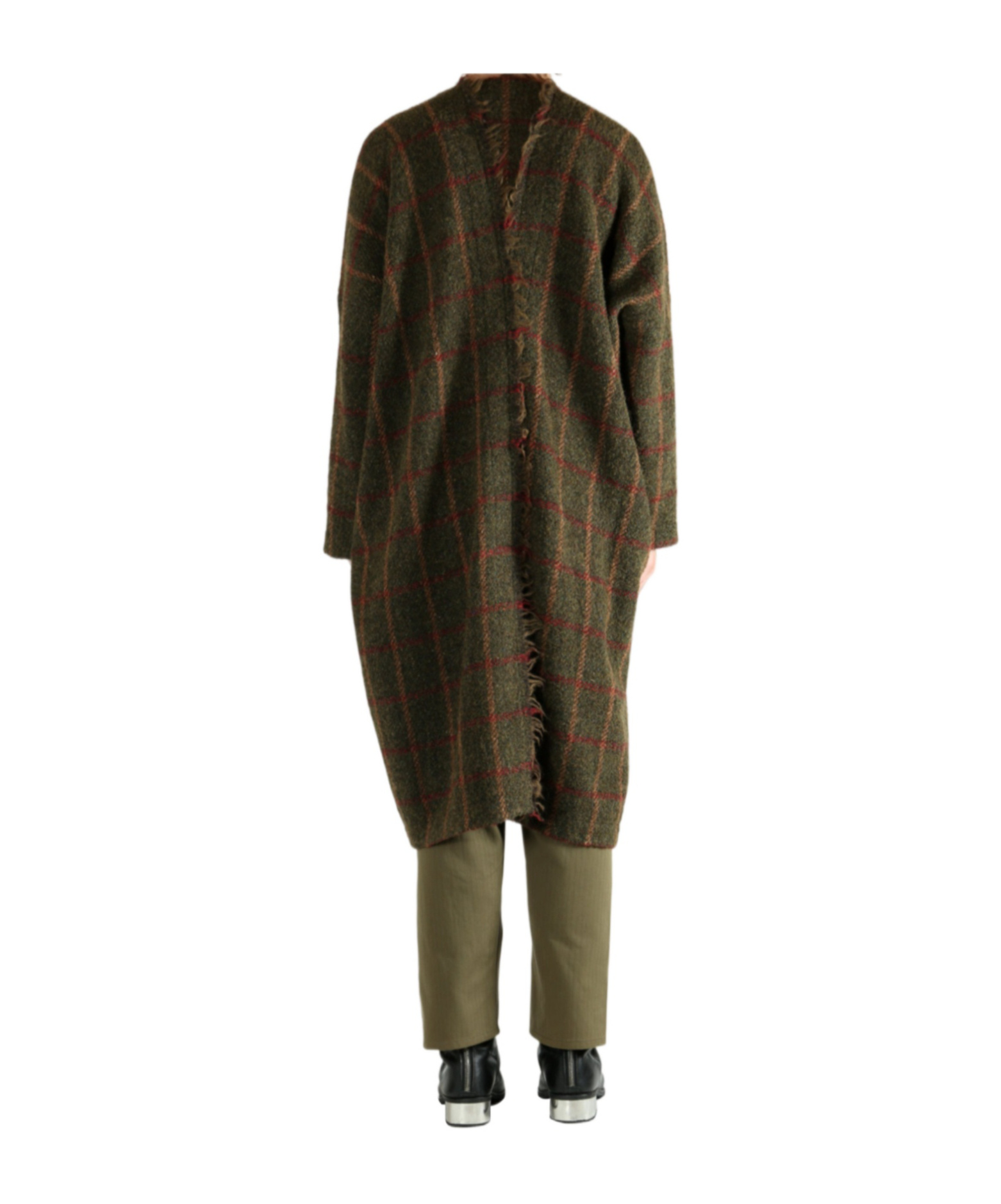 Uma Wang Frayed Check Single-breasted Coat In Brown