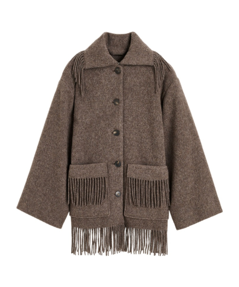 By Malene Birger Boloune Fringe Wool Coat In Brown
