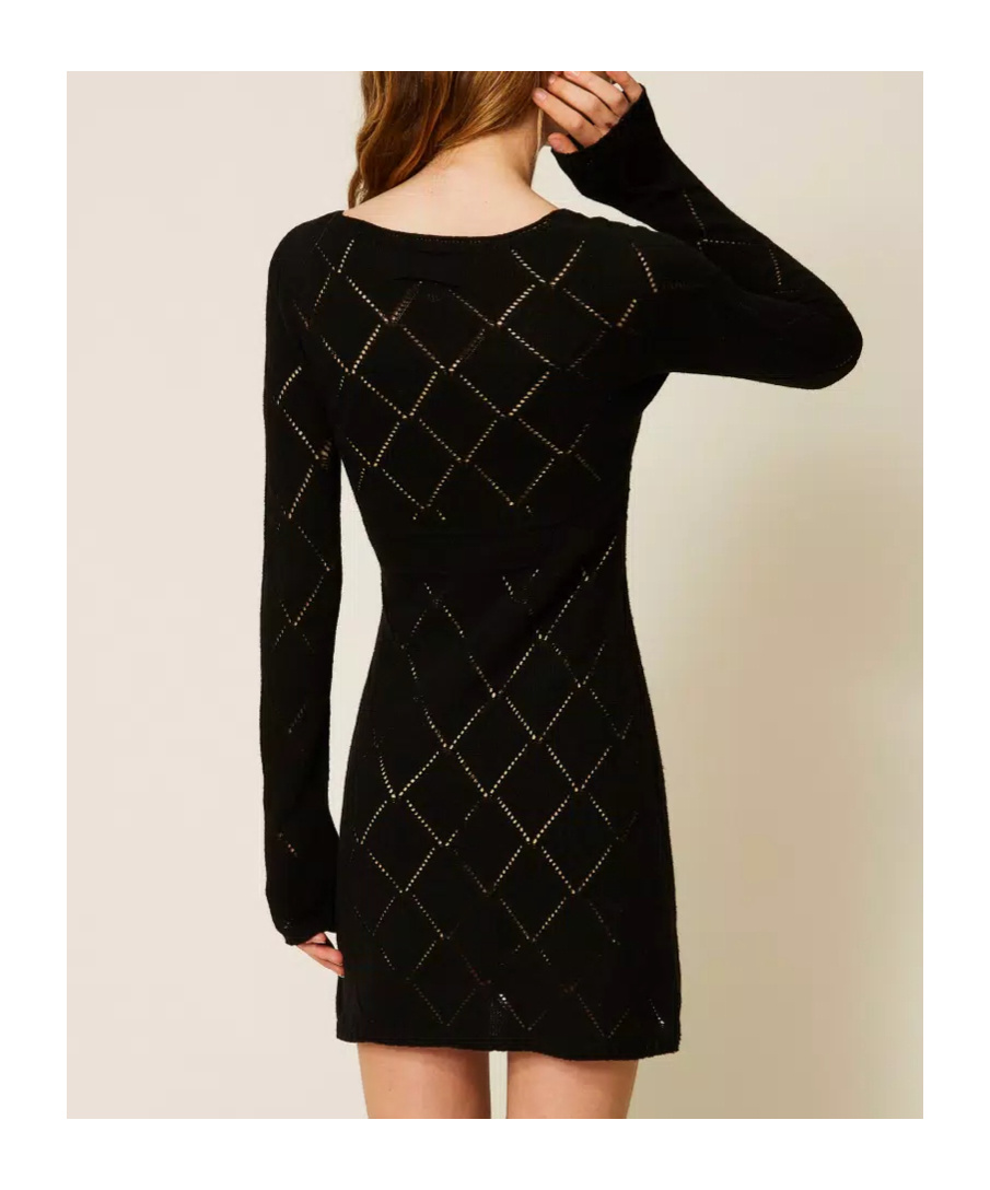 Twinset Diamond-pattern Long-sleeve Mini Dress In Black