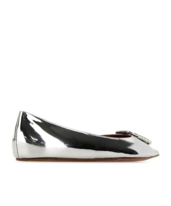 Shop Amina Muaddi Pointed Flat Shoes In White