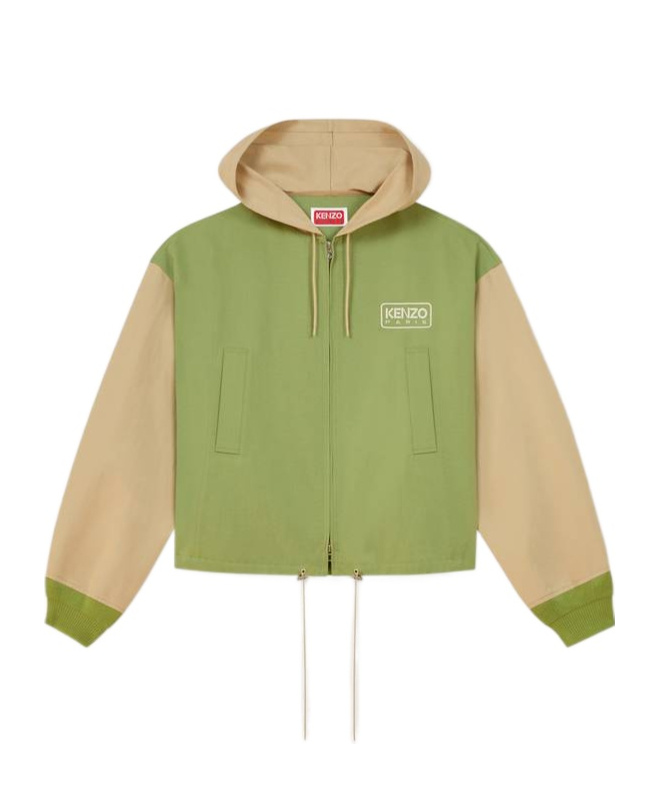 Kenzo Hooded Drawstring Hem Blazer With Ribbed Cuffs In Light Khaki