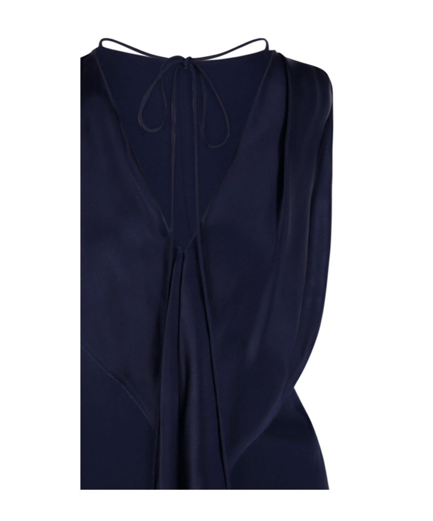 Victoria Beckham Draped V-neck Midi Dress With Asymmetric Hem In Blue