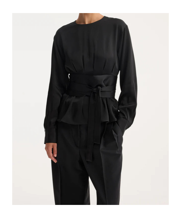 Rohe Crew Neck Pleated Blouse In Black