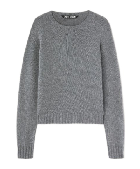 Palm Angels Curved Logo Sweater Grey Melange - Off W In Gray
