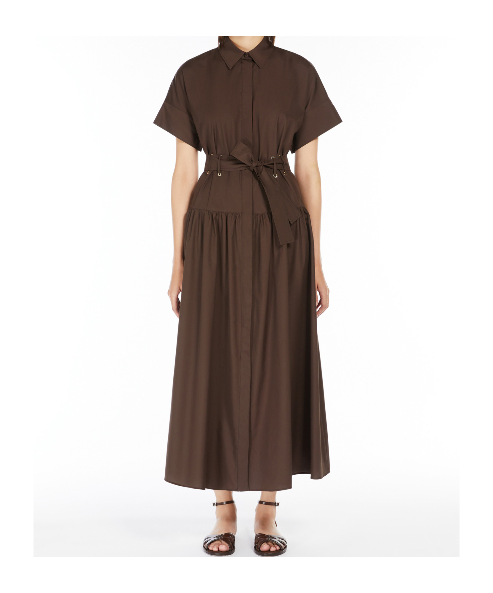 Max Mara Womens Agoraio Short-sleeves Cotton-poplin Maxi Dress Coffee In Brown